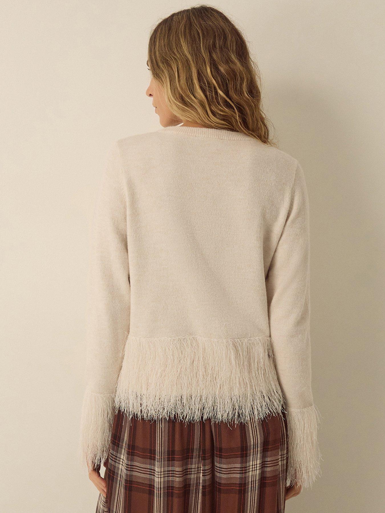 Image 3 of 4 of Monsoon Womens Fina Fringe Hem Soft-Touch Button-Through Cardigan - Cream