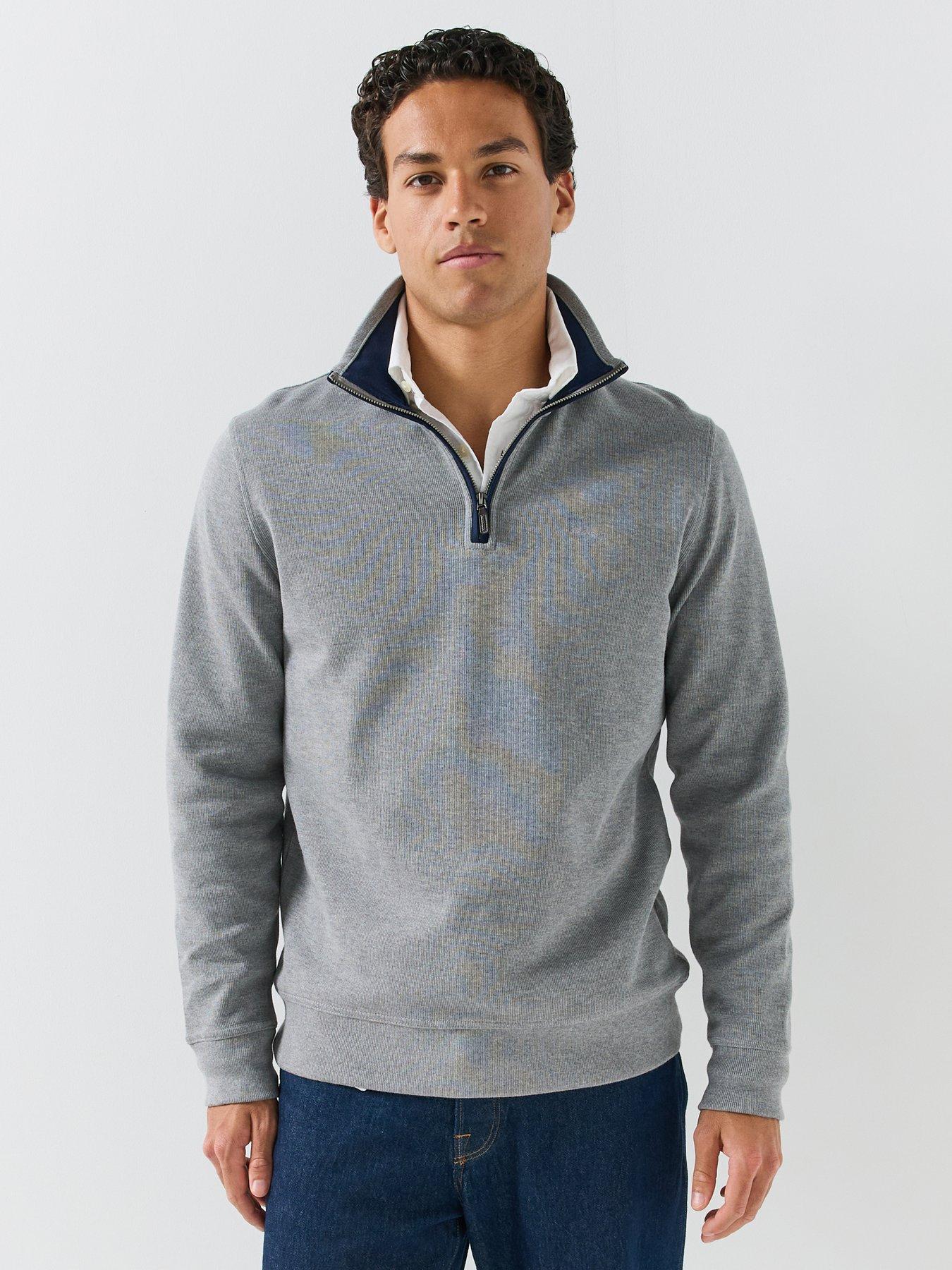 Image 1 of 6 of GANT Gant Sacker Rip Half Zip Sweat - Grey