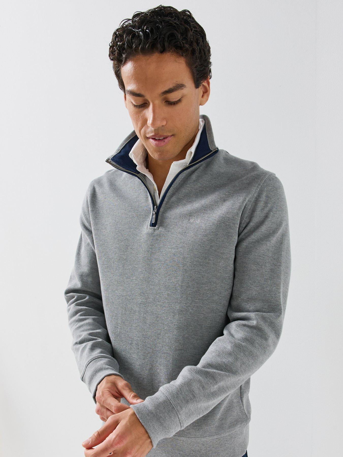 Image 4 of 6 of GANT Gant Sacker Rip Half Zip Sweat - Grey