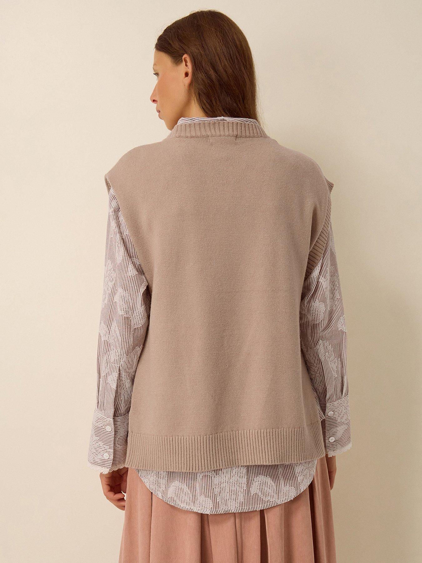 Image 2 of 4 of Monsoon Womens Argyle Sleeveless Side Button Vest - Brown