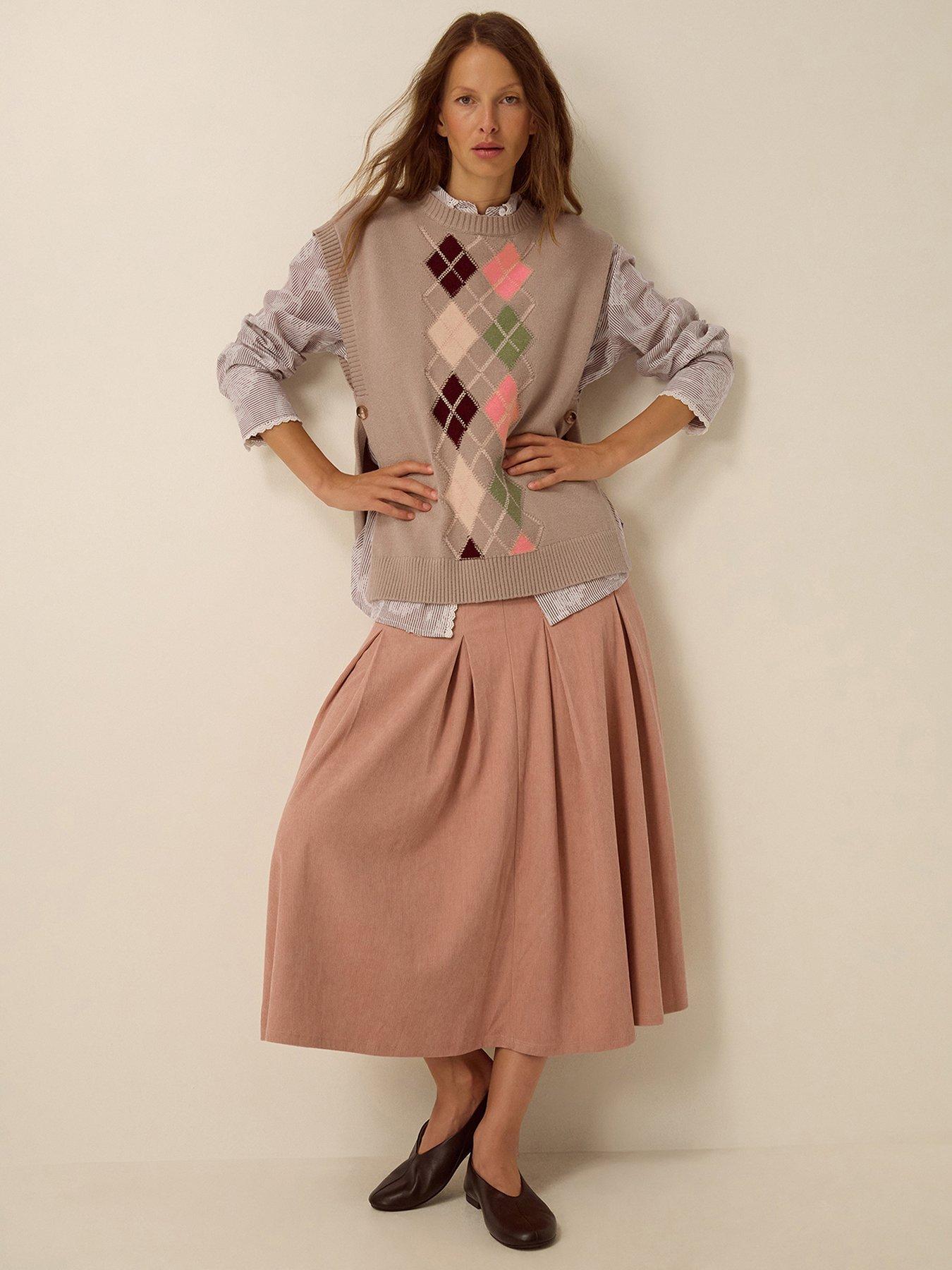 Image 3 of 4 of Monsoon Womens Argyle Sleeveless Side Button Vest - Brown