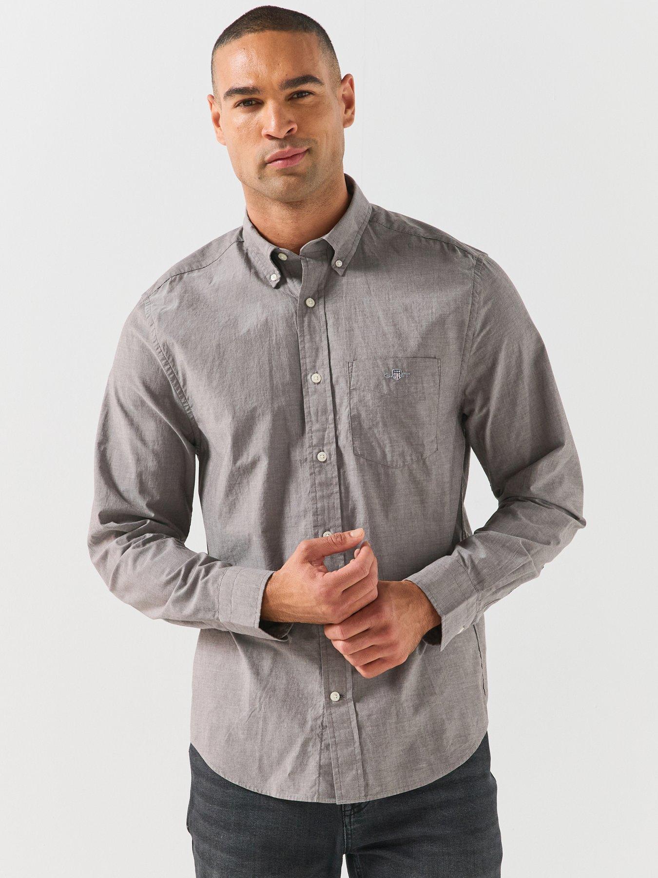 Image 1 of 6 of GANT Mens Regular Fit Poplin Long Sleeve Shirt - Dark Brown
