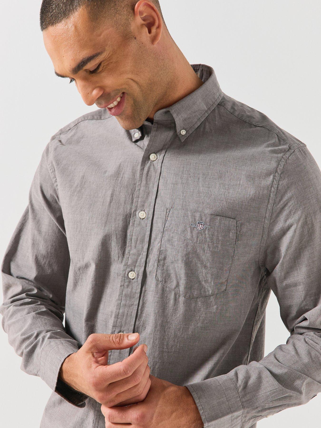 Image 5 of 6 of GANT Mens Regular Fit Poplin Long Sleeve Shirt - Dark Brown