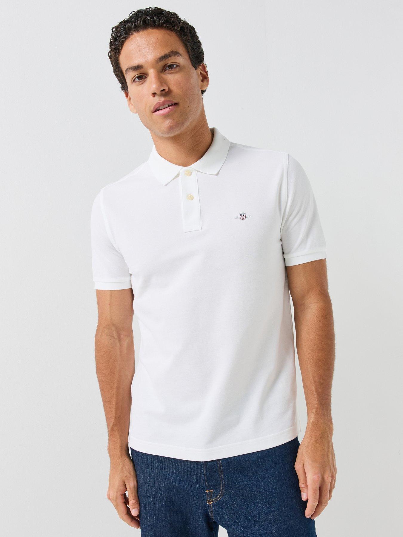 Image 1 of 5 of GANT Regular Fit Shield Short Sleeve Pique Polo Shirt - White