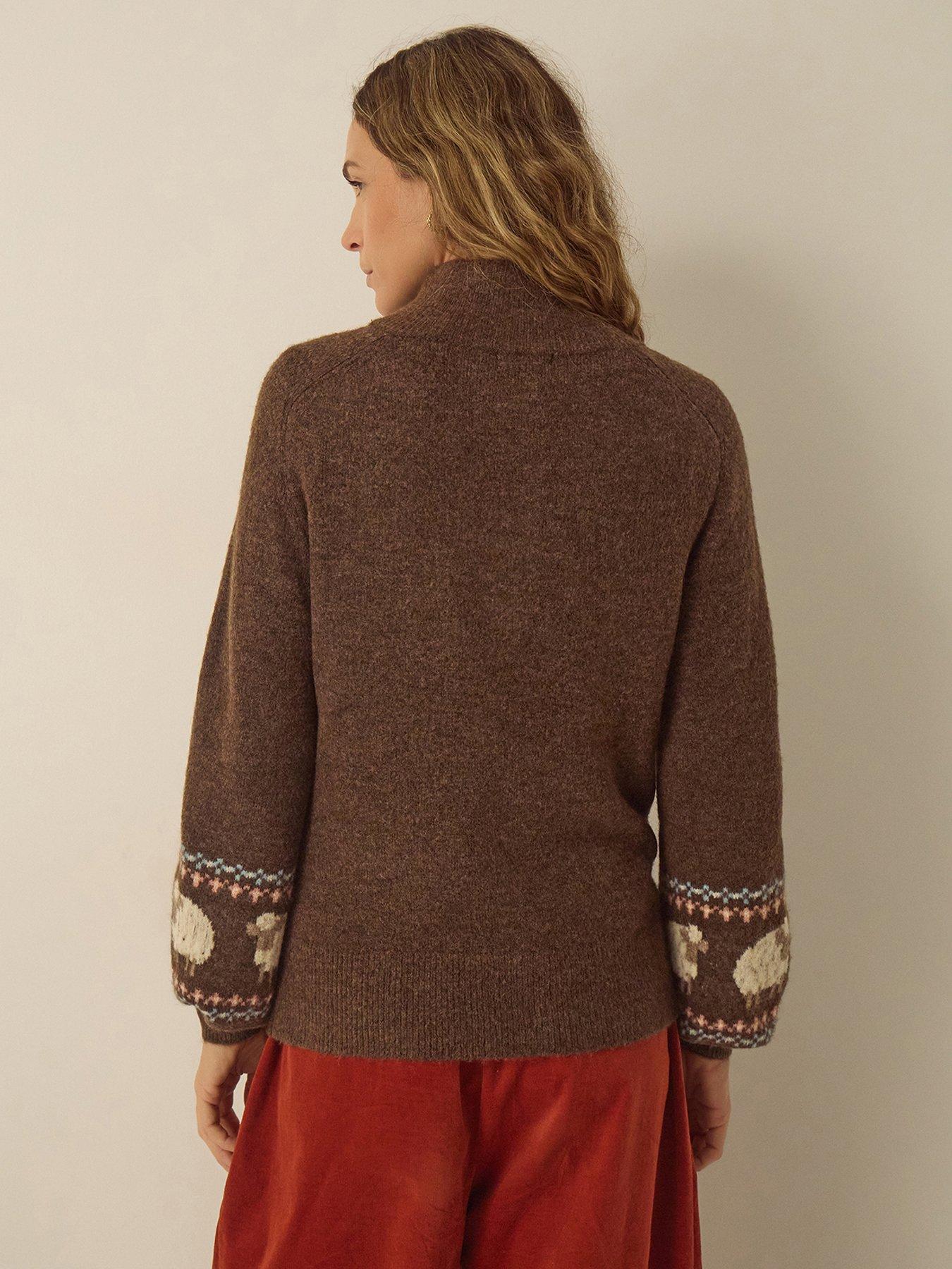 Image 3 of 4 of Monsoon Womens Shona Fairisle Sheep Half-Zip Jumper - Brown