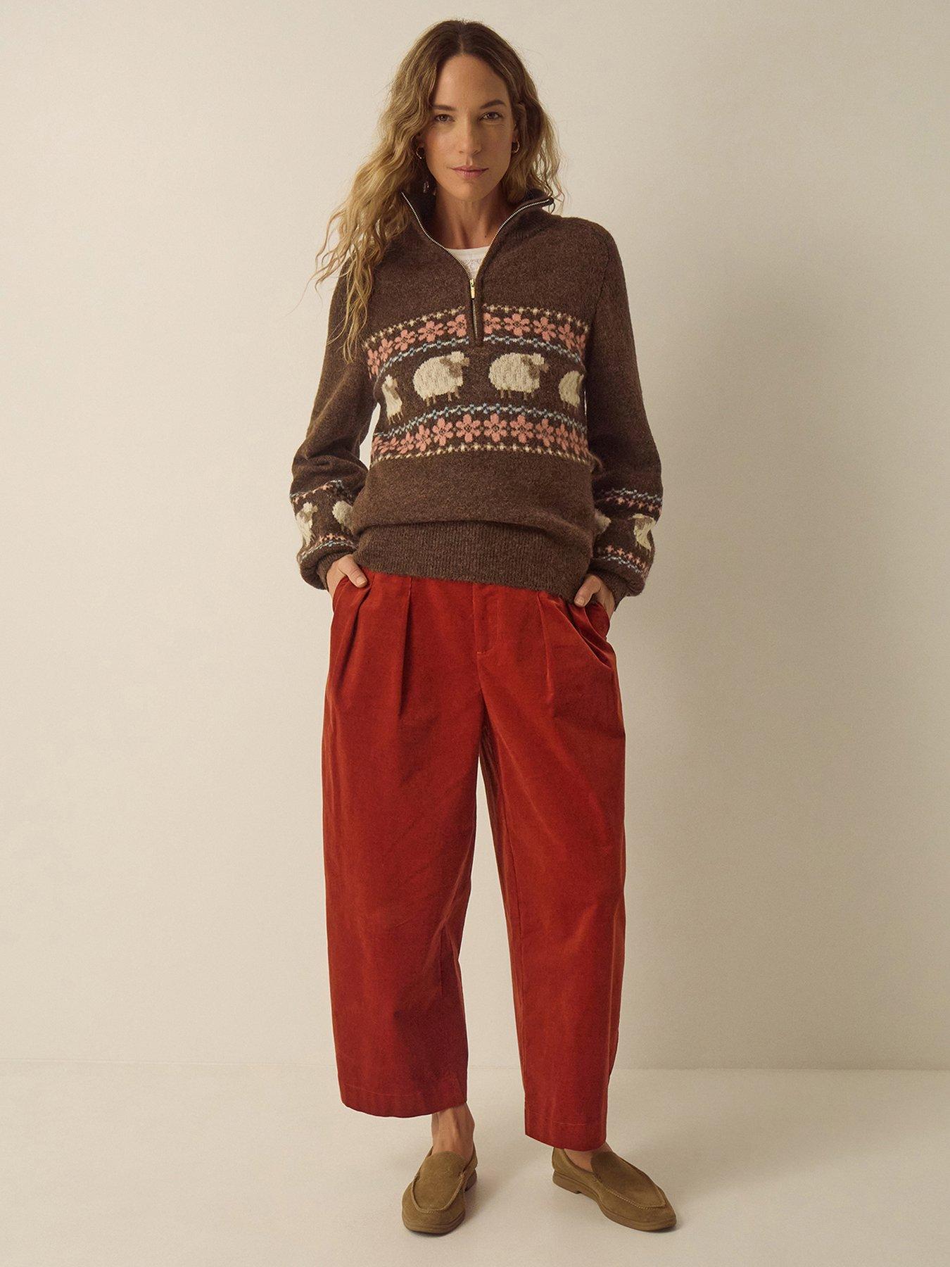 Image 4 of 4 of Monsoon Womens Shona Fairisle Sheep Half-Zip Jumper - Brown
