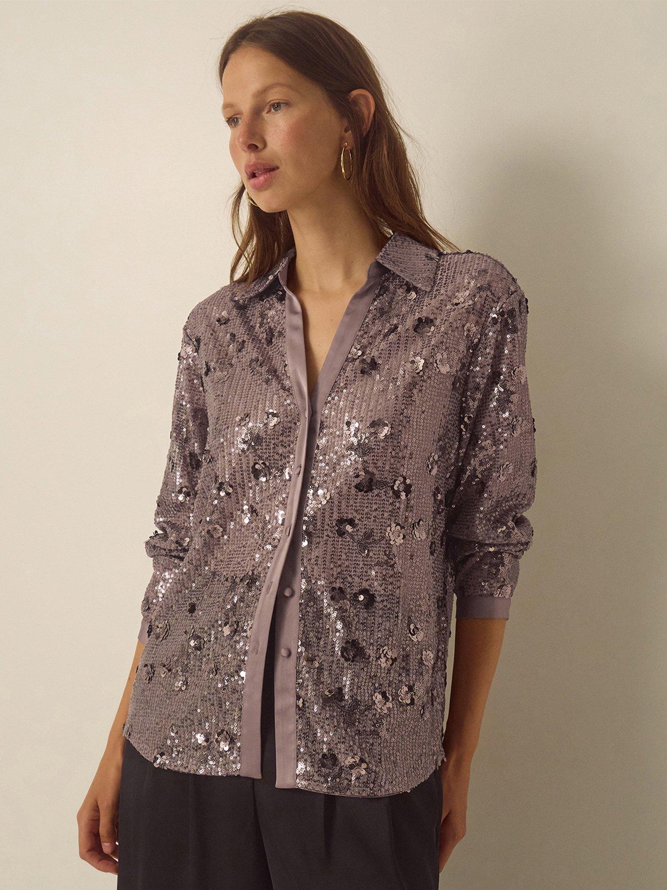 Image 1 of 6 of Monsoon Monsoon Seema Sequin Shirt - Brown