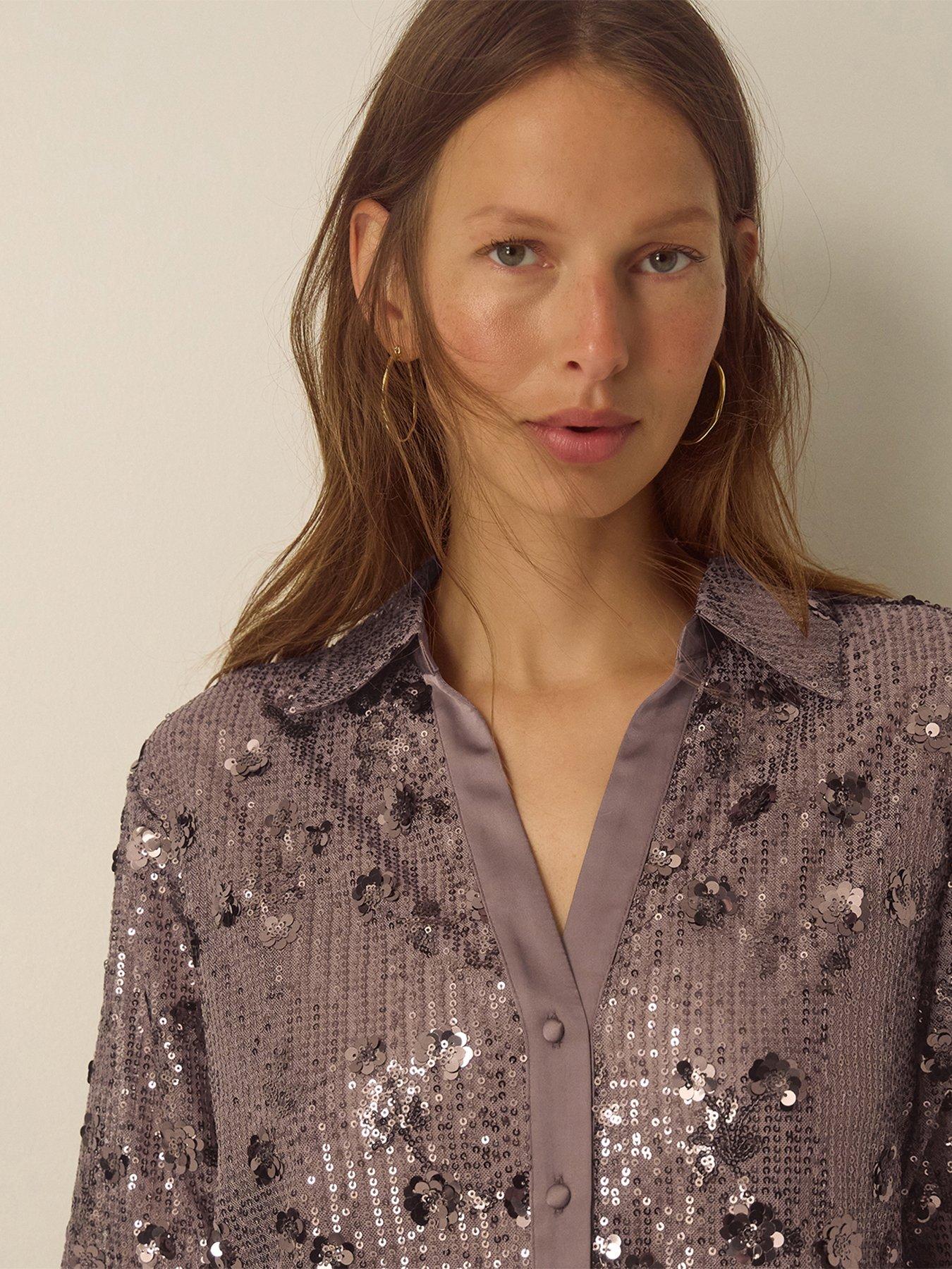 Image 2 of 6 of Monsoon Monsoon Seema Sequin Shirt - Brown