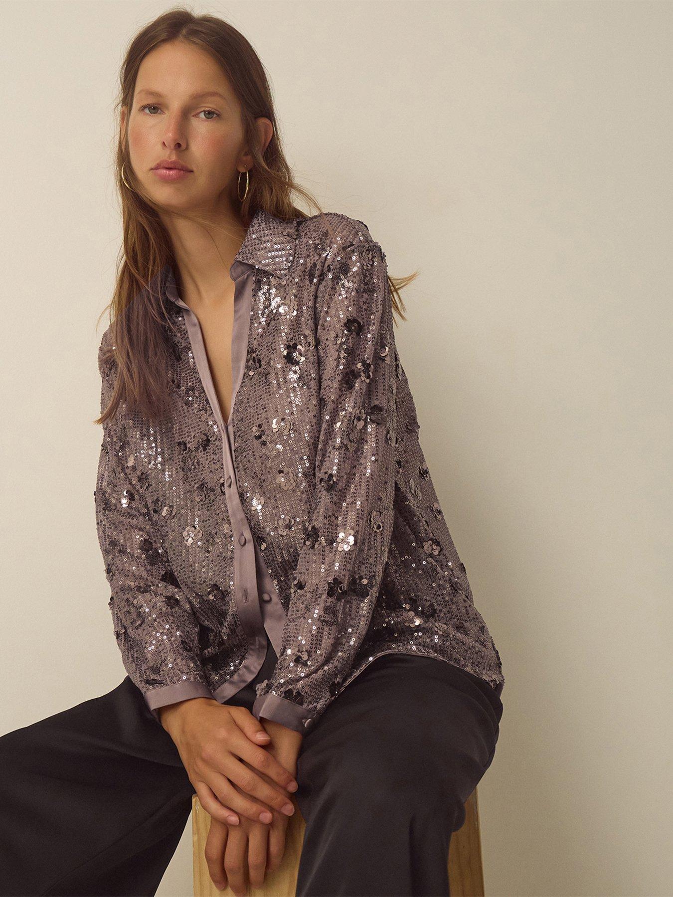 Image 4 of 6 of Monsoon Monsoon Seema Sequin Shirt - Brown