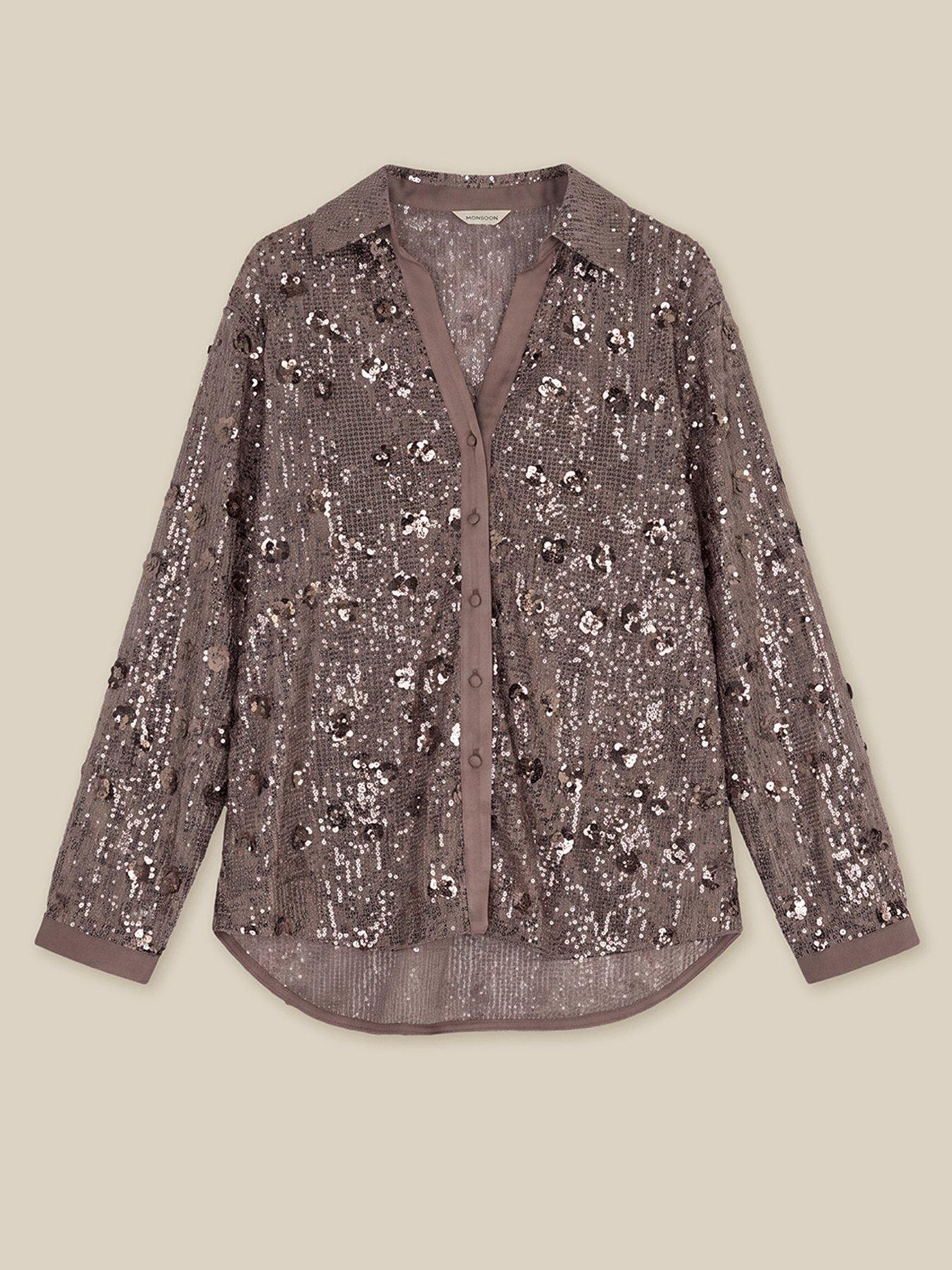 Image 6 of 6 of Monsoon Monsoon Seema Sequin Shirt - Brown