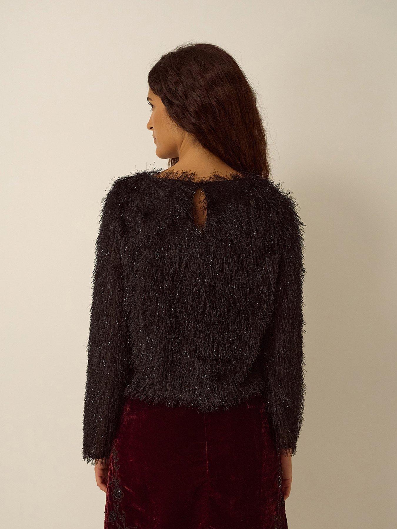 Image 2 of 5 of Monsoon Eyelash Knit Keyhole Back Top - Black