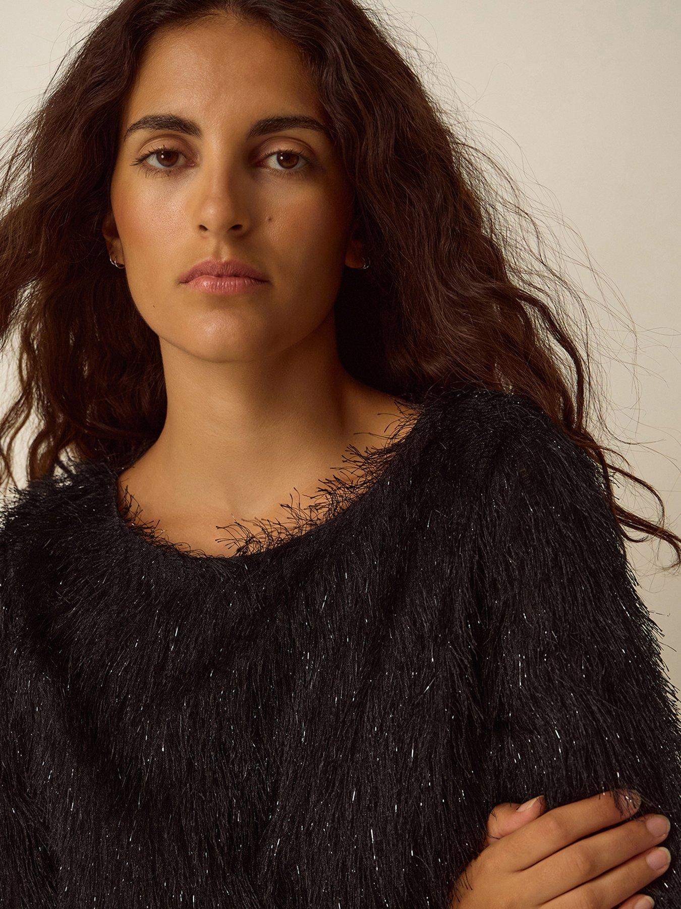 Image 4 of 5 of Monsoon Eyelash Knit Keyhole Back Top - Black