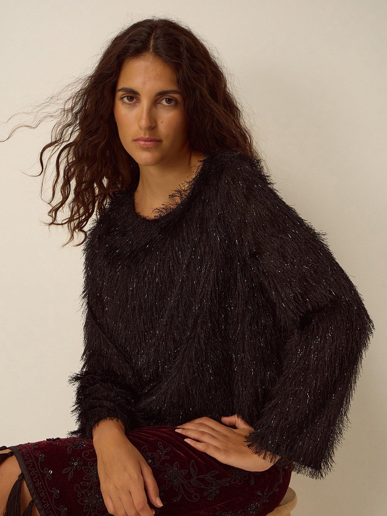 Image 5 of 5 of Monsoon Eyelash Knit Keyhole Back Top - Black