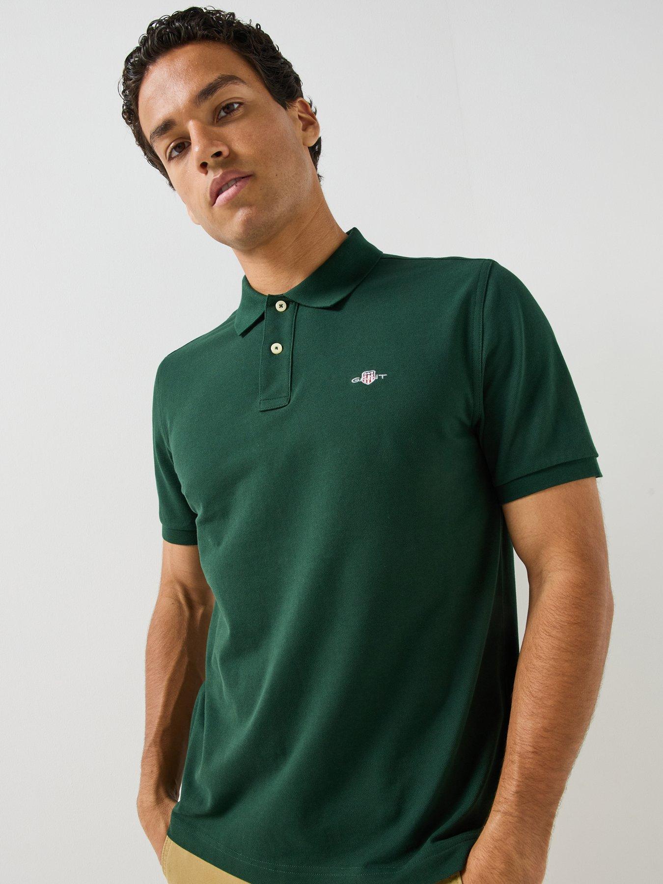 Image 1 of 6 of GANT Regular Fit Shield Short Sleeve Pique Polo Shirt - Green