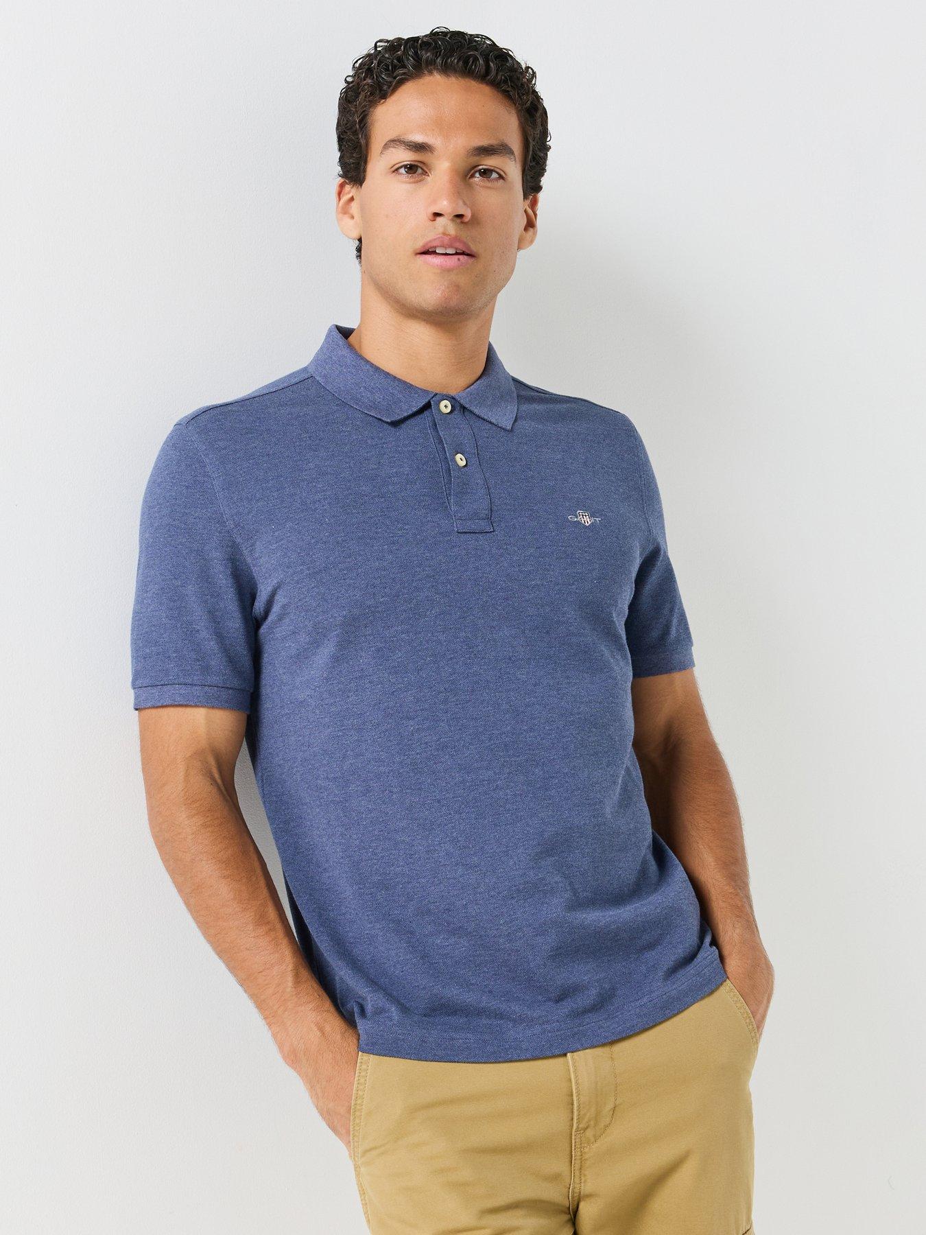 Image 1 of 6 of GANT Regular Fit Shield Short Sleeve Pique Polo Shirt - Navy