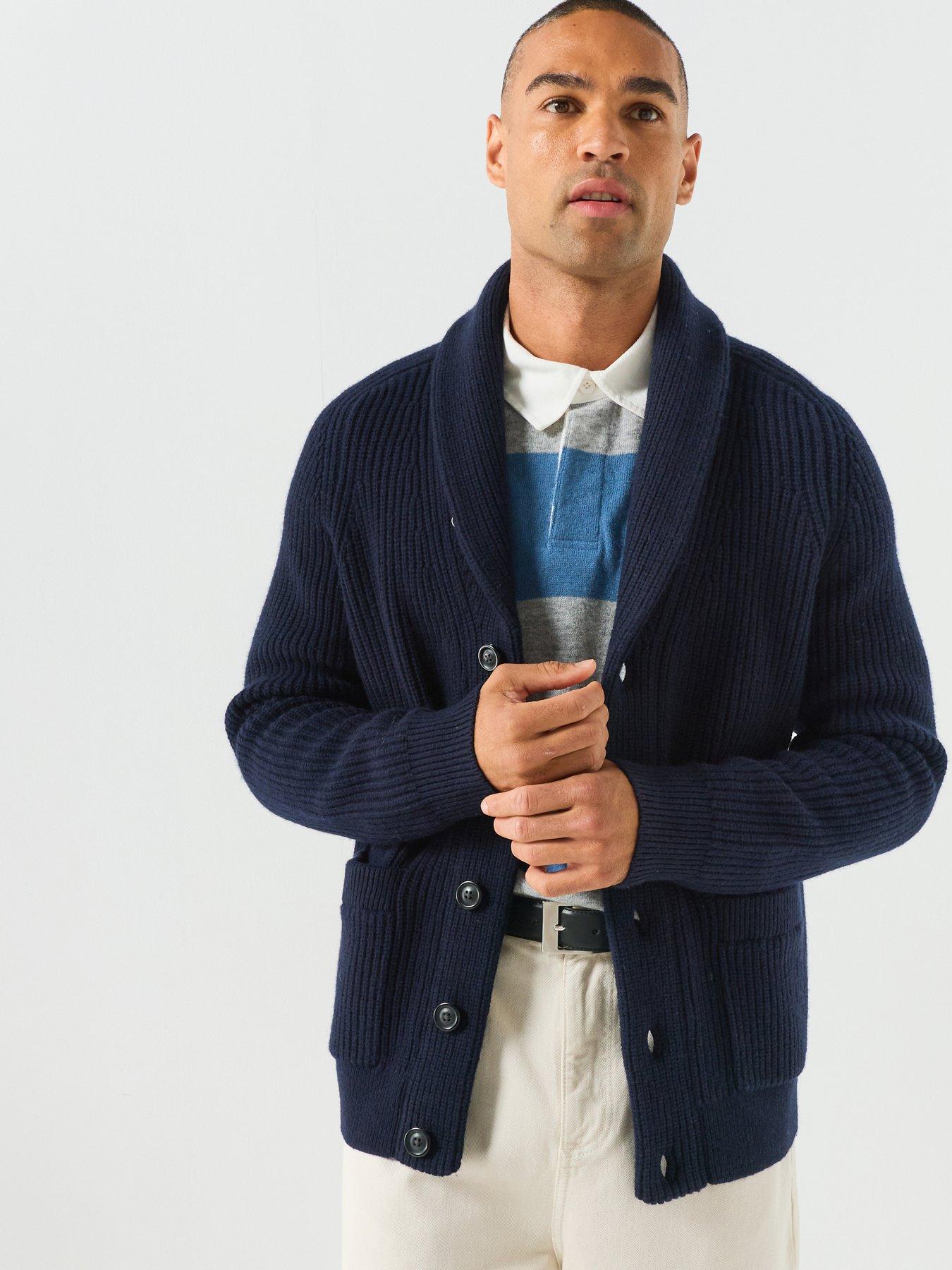 GANT Ribbed Wool Blend Shawl Cardigan - Navy