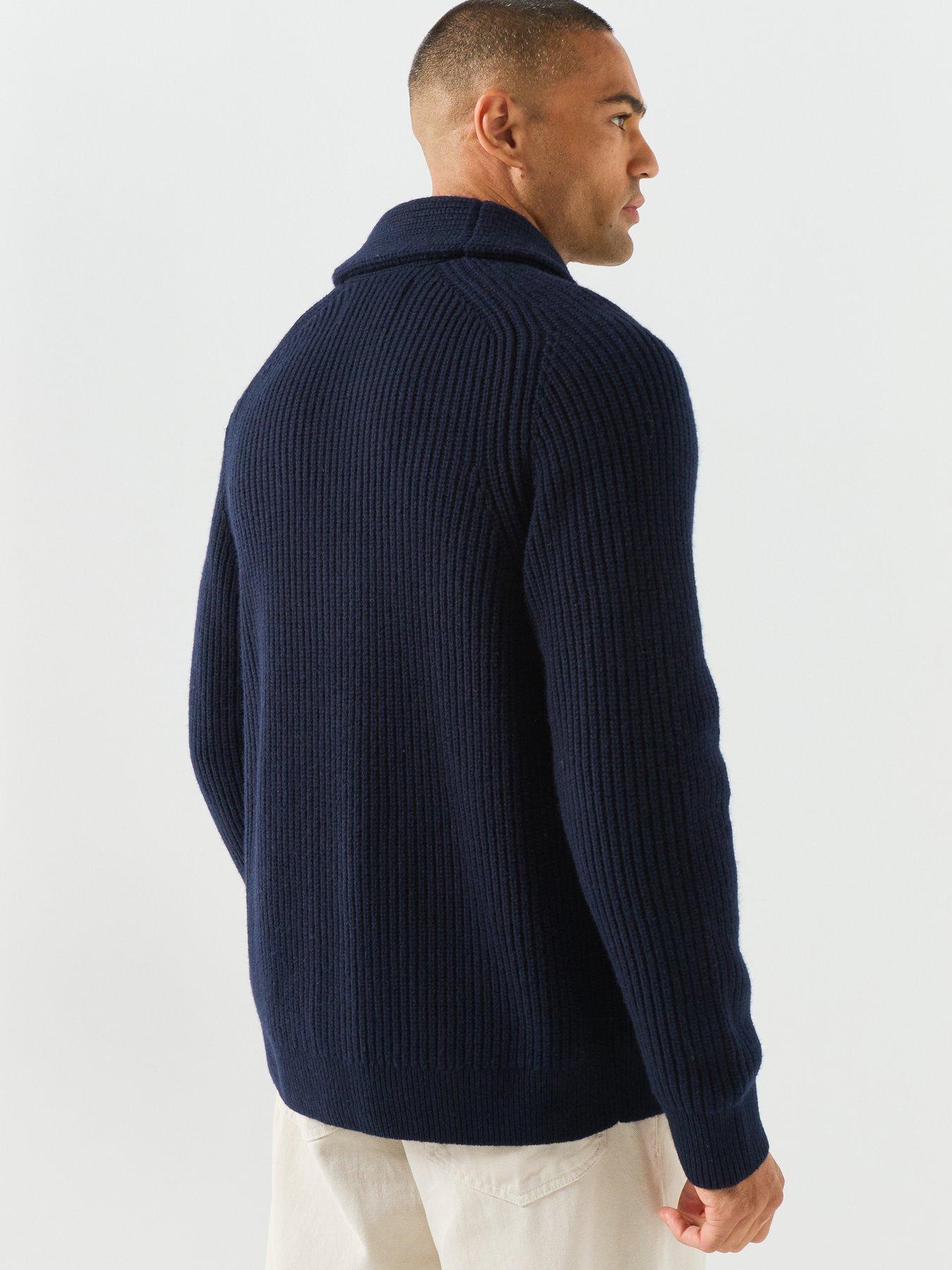 Image 2 of 5 of GANT Ribbed Wool Blend Shawl Cardigan - Navy