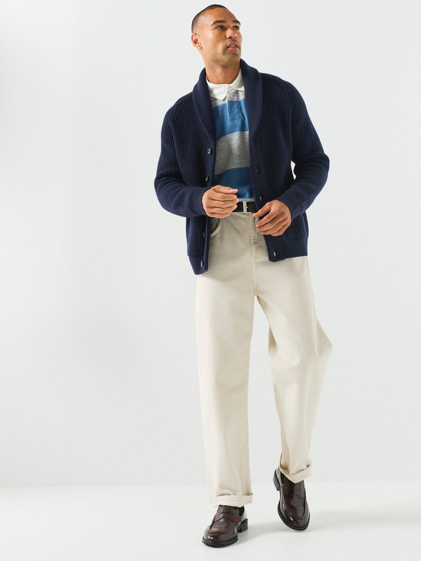 Image 3 of 5 of GANT Ribbed Wool Blend Shawl Cardigan - Navy