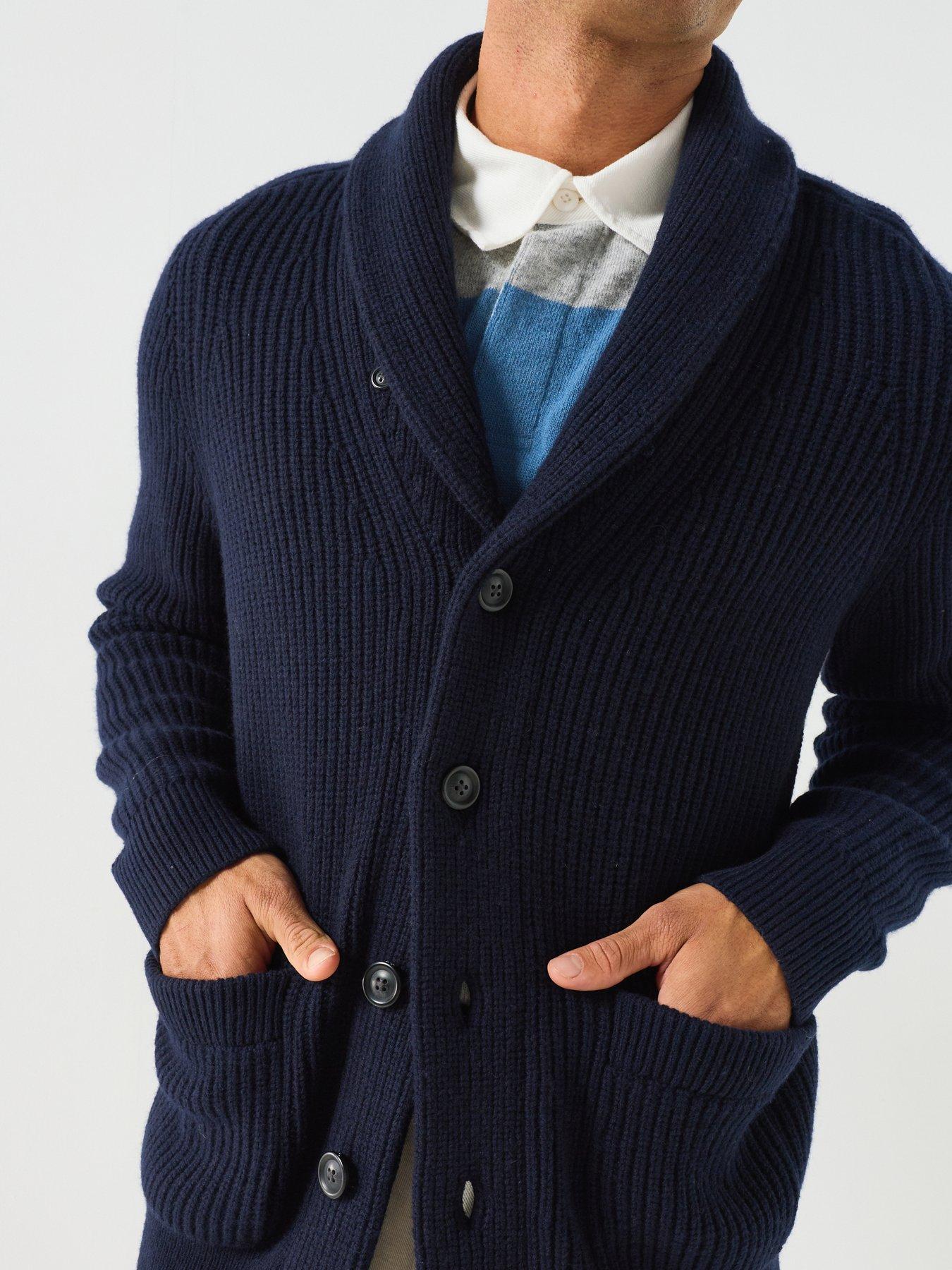 Image 4 of 5 of GANT Ribbed Wool Blend Shawl Cardigan - Navy