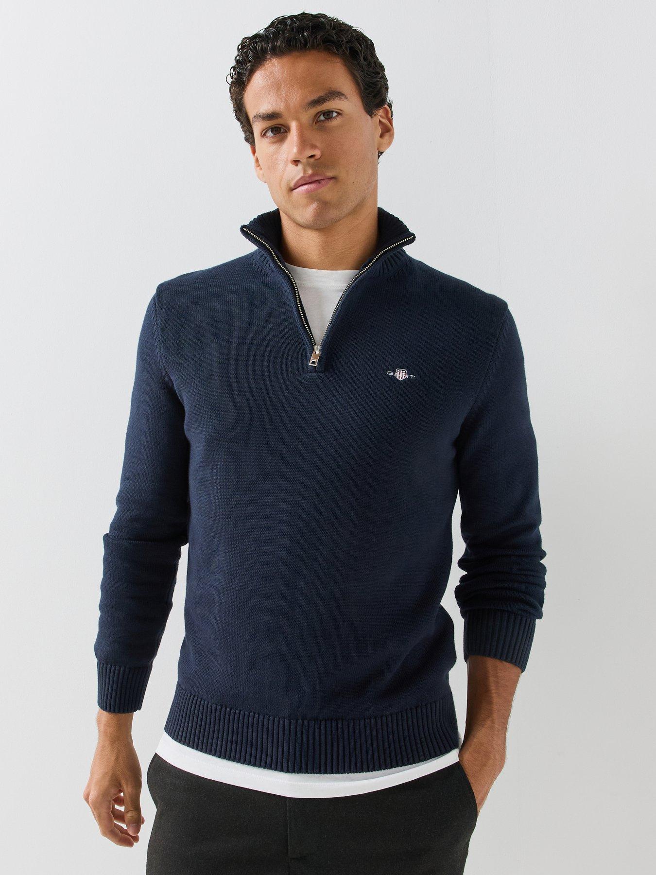 Image 1 of 6 of GANT Mens Half Zip Cotton Knitted Jumper - Navy