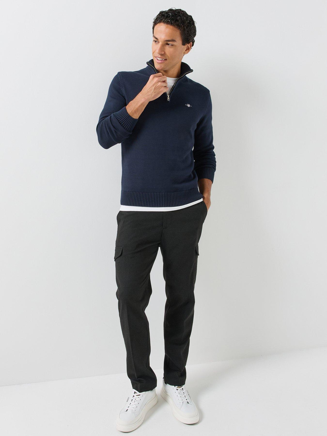 Image 3 of 6 of GANT Mens Half Zip Cotton Knitted Jumper - Navy