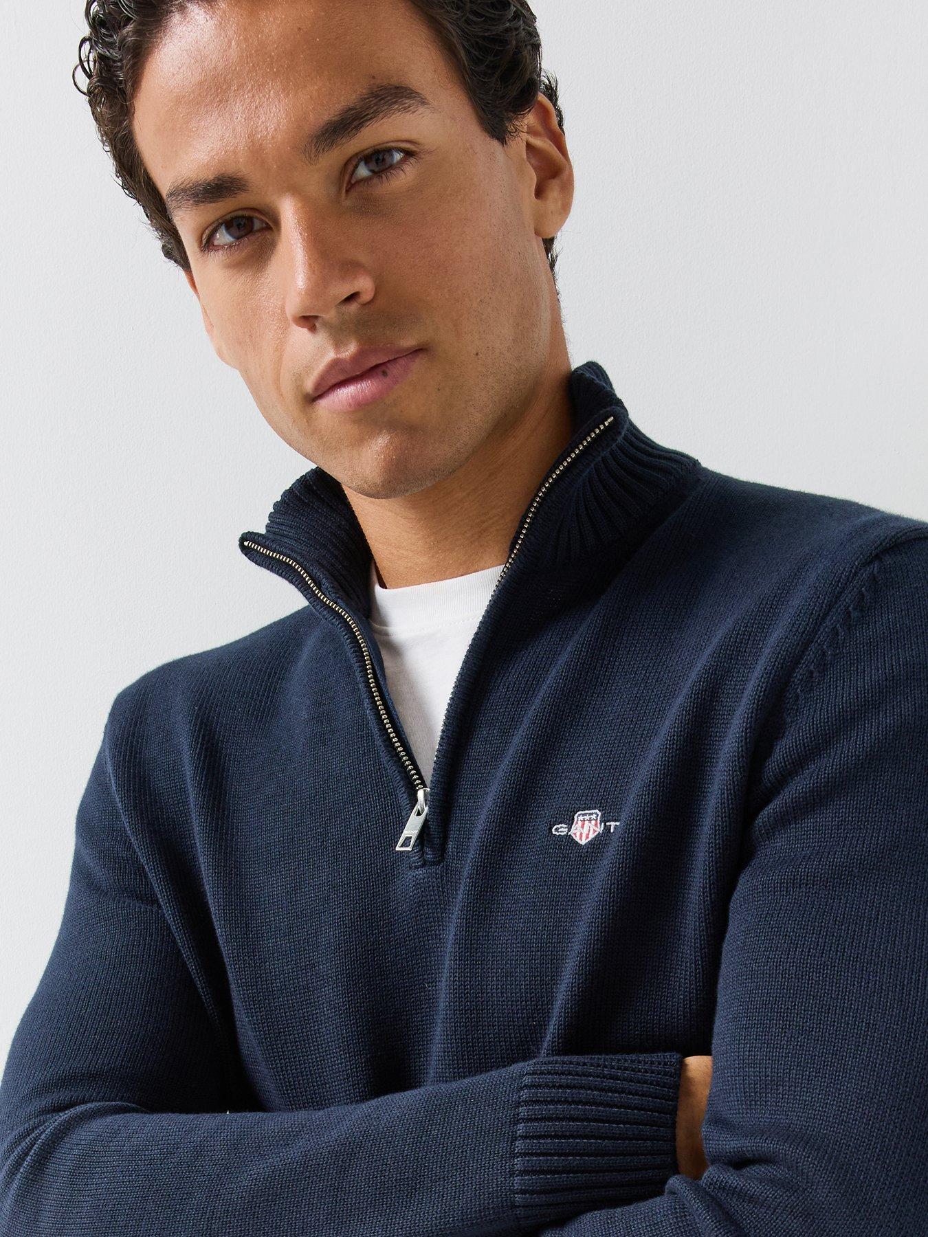 Image 4 of 6 of GANT Mens Half Zip Cotton Knitted Jumper - Navy