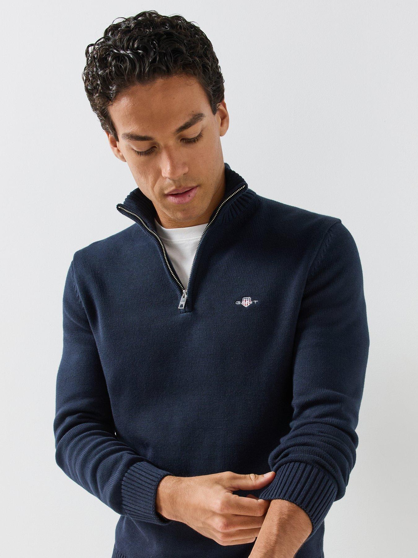 Image 5 of 6 of GANT Mens Half Zip Cotton Knitted Jumper - Navy