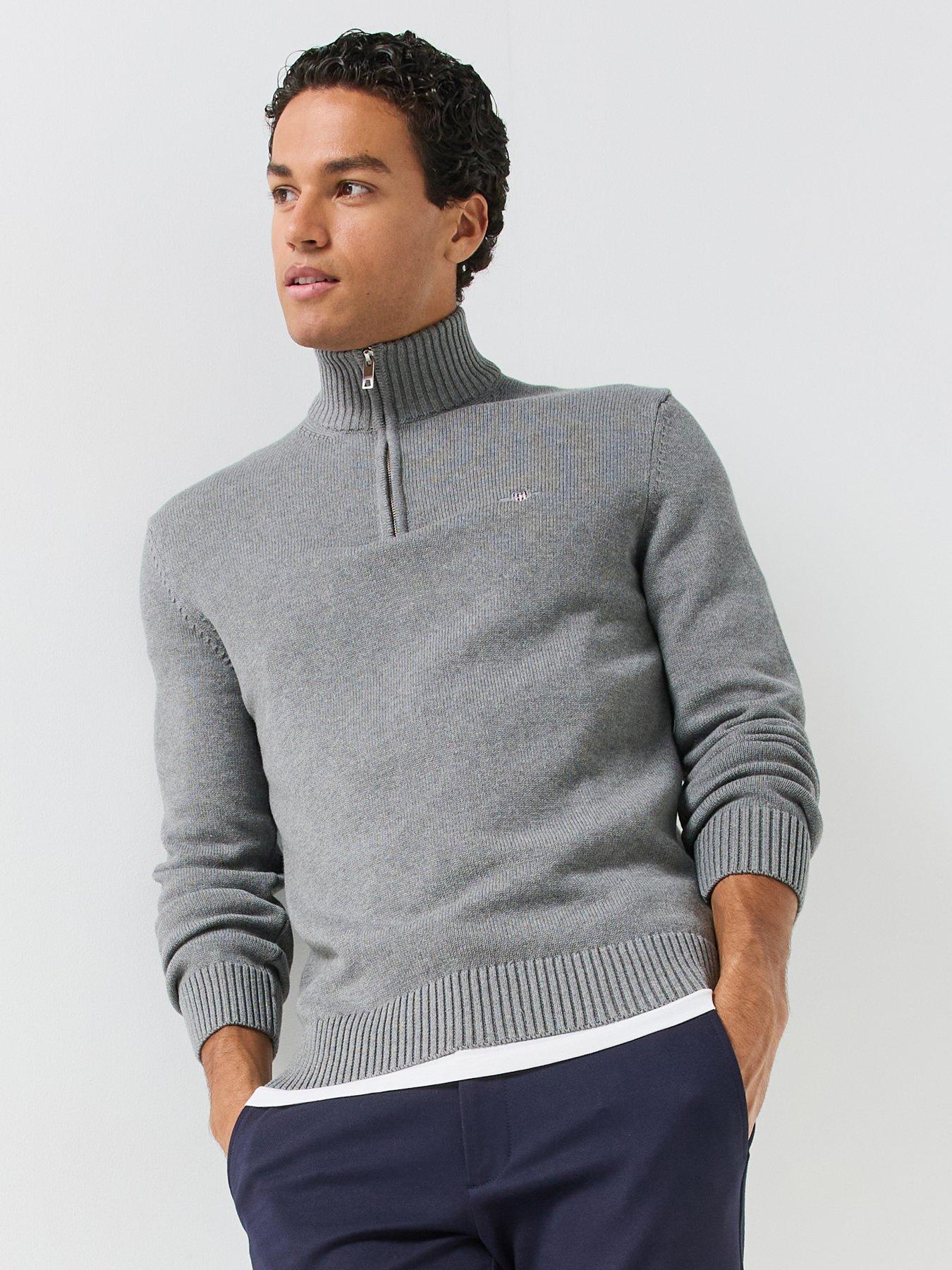 Image 1 of 6 of GANT Cotton Half Zip Knitted Jumper - Grey