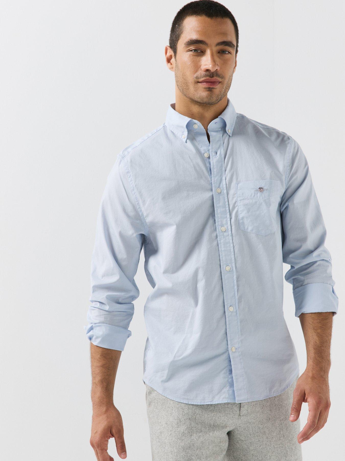 Image 1 of 5 of GANT Gant Regular Fit Long Sleeve Poplin Shirt - Light Blue