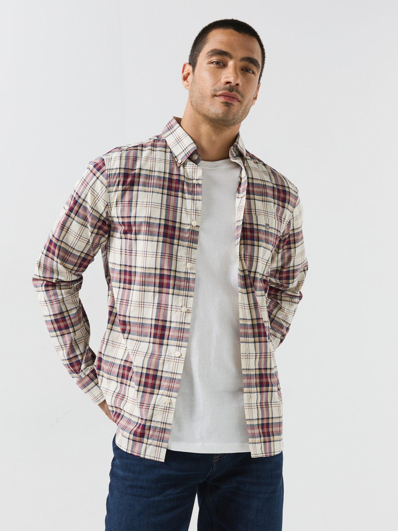 GANT Gant Regular Fit Long Sleeve Poplin Check Shirt - Red