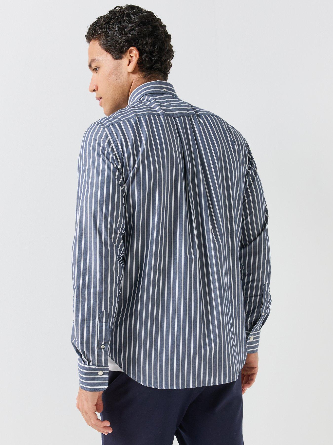 Image 2 of 6 of GANT Gant Regular Fit Long Sleeve Poplin Stripe Shirt - Blue