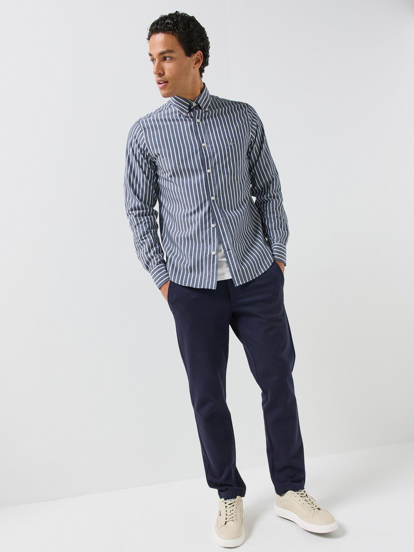 Image 3 of 6 of GANT Gant Regular Fit Long Sleeve Poplin Stripe Shirt - Blue