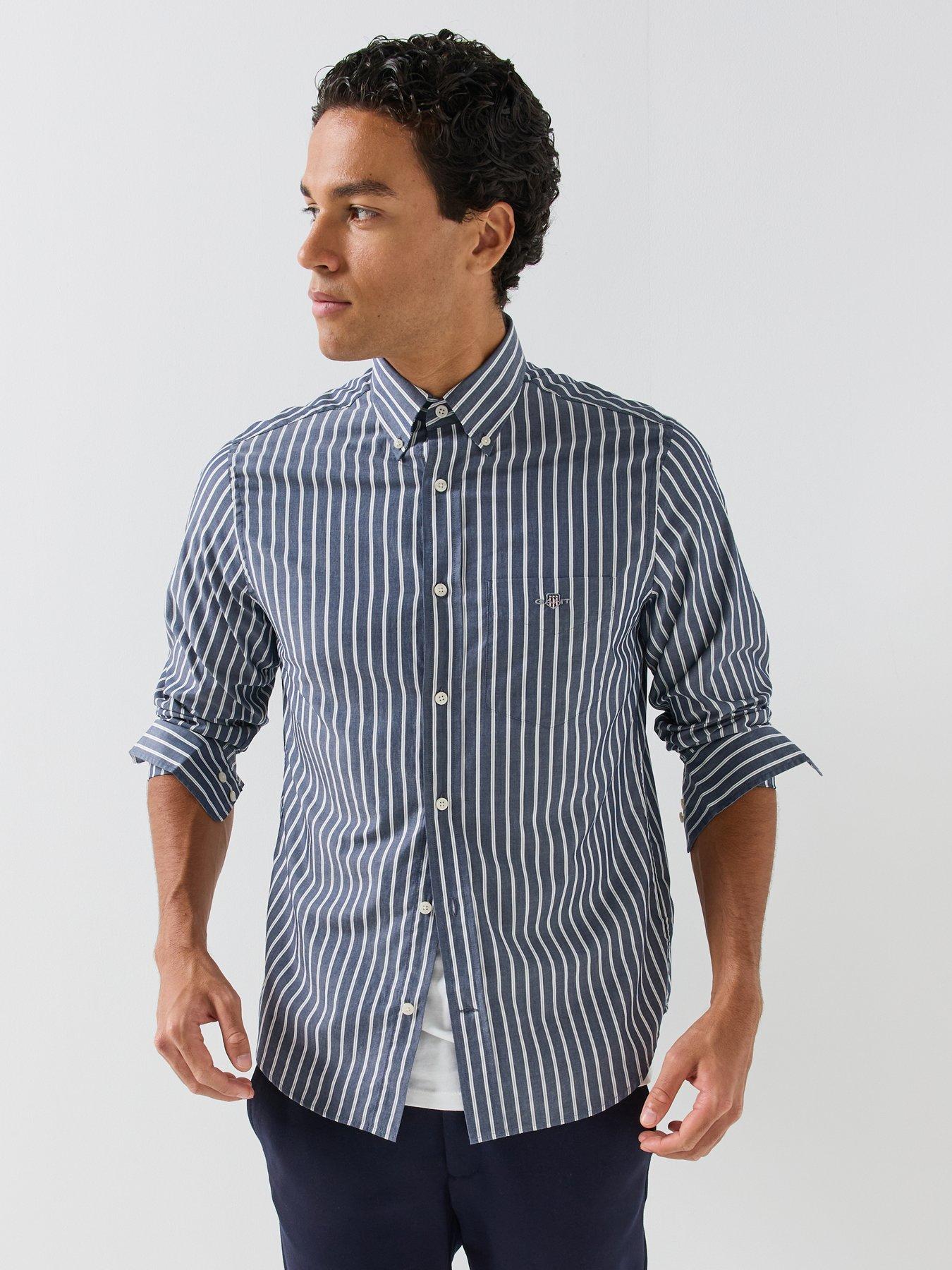 Image 6 of 6 of GANT Gant Regular Fit Long Sleeve Poplin Stripe Shirt - Blue
