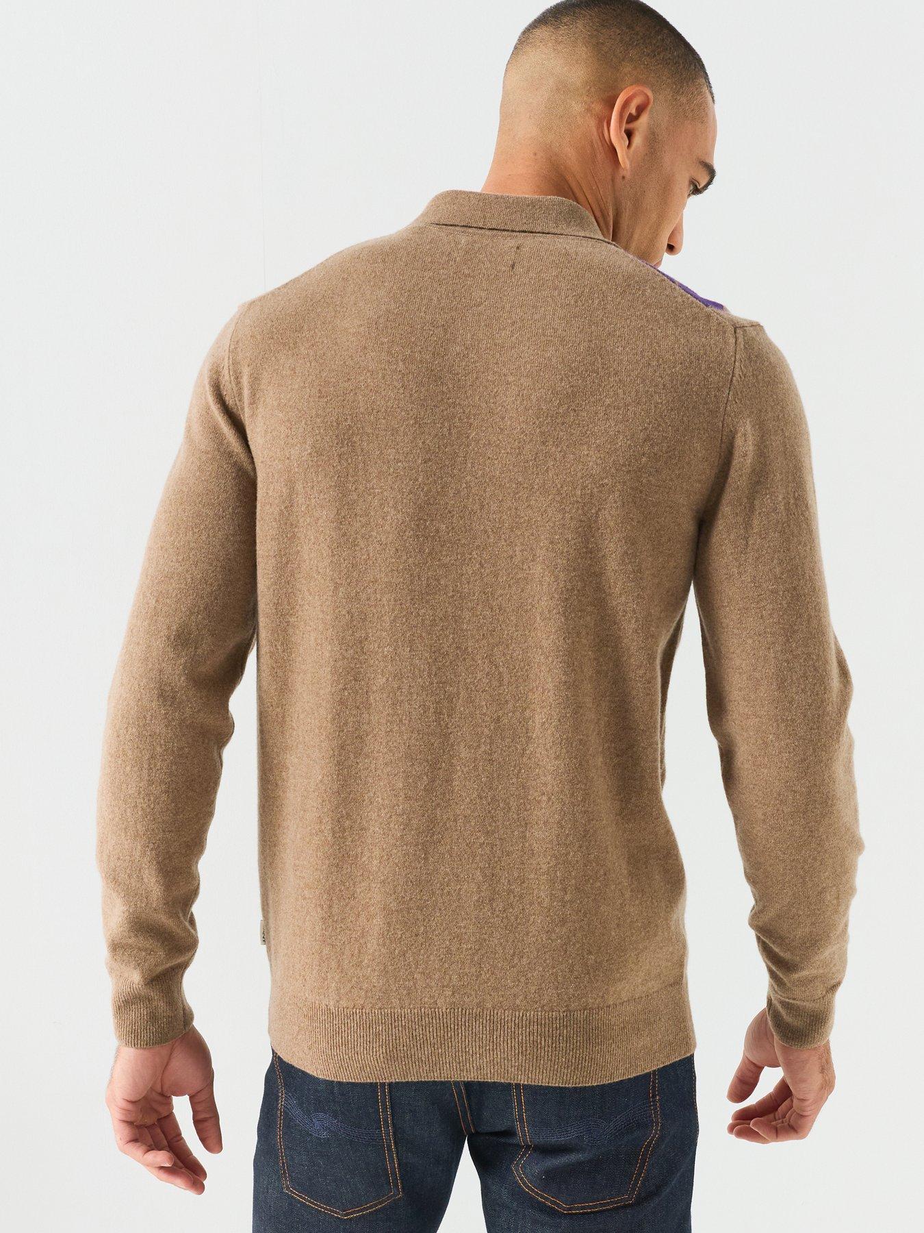 Image 2 of 6 of GANT Mens Superfine Lambswool Argyle Polo Sweater - Brown