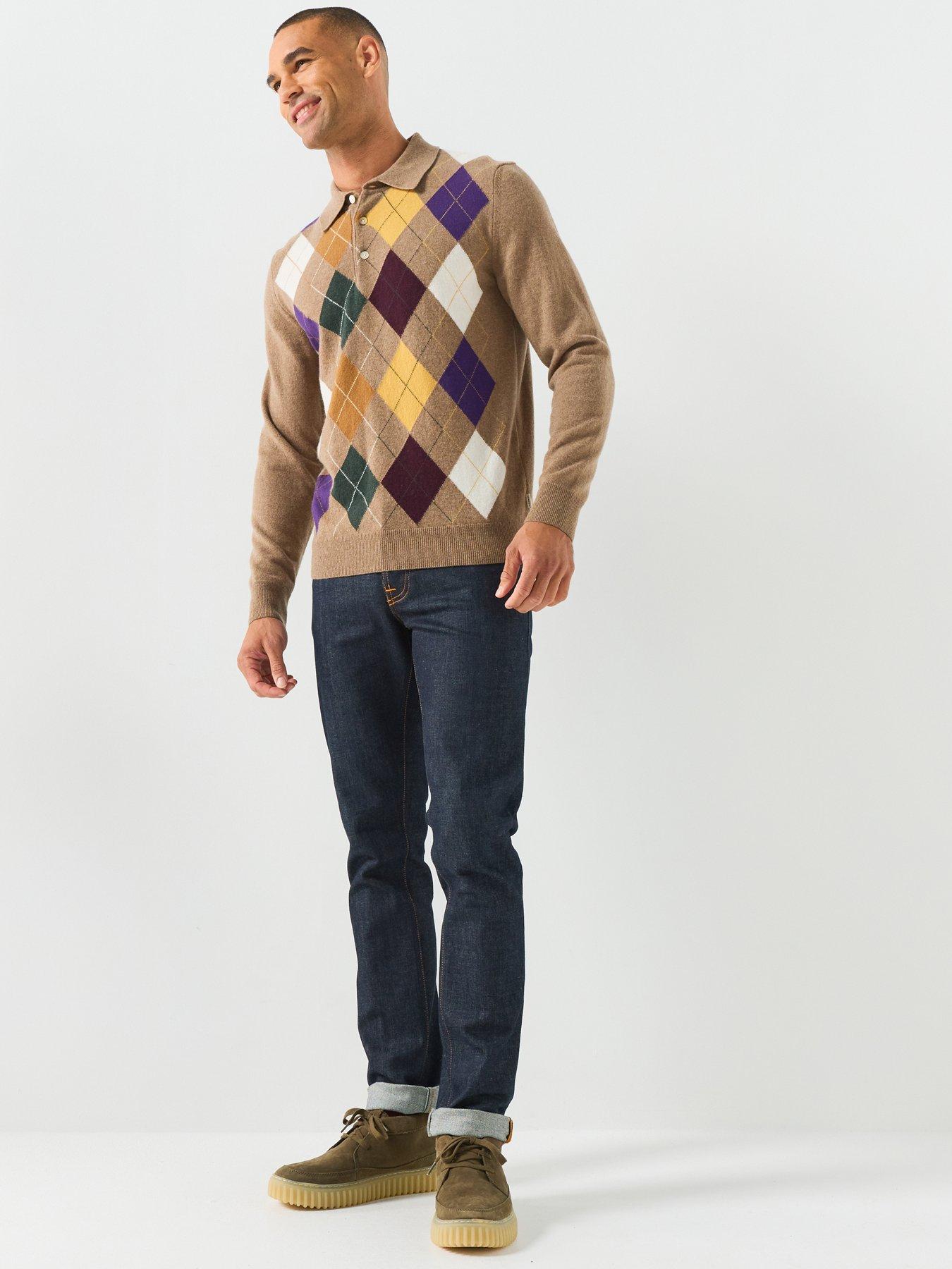 Image 3 of 6 of GANT Mens Superfine Lambswool Argyle Polo Sweater - Brown