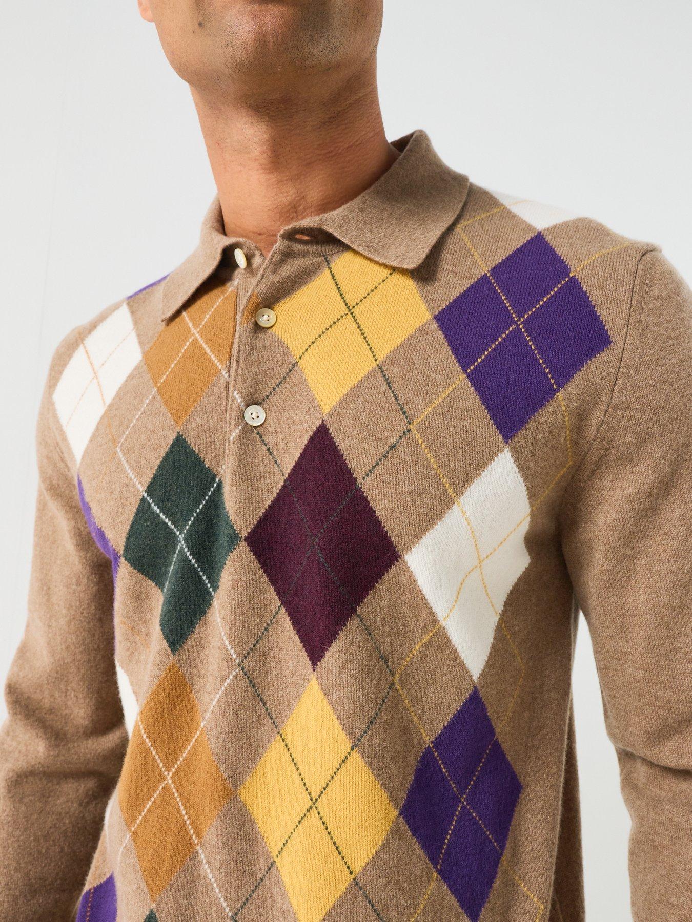 Image 4 of 6 of GANT Mens Superfine Lambswool Argyle Polo Sweater - Brown