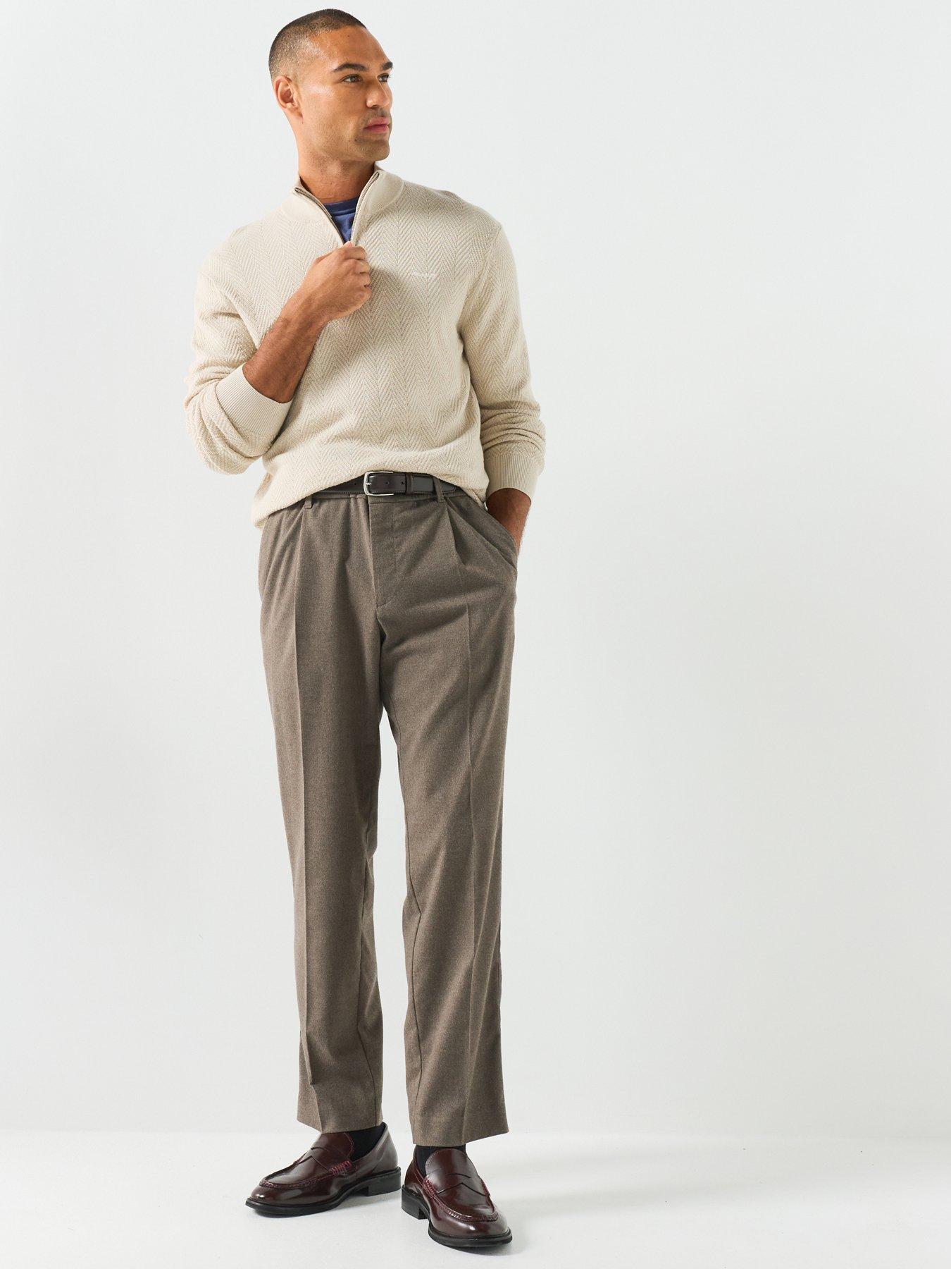 Image 3 of 5 of GANT Mens Herringbone Half Zip Knitted Jumper - Beige