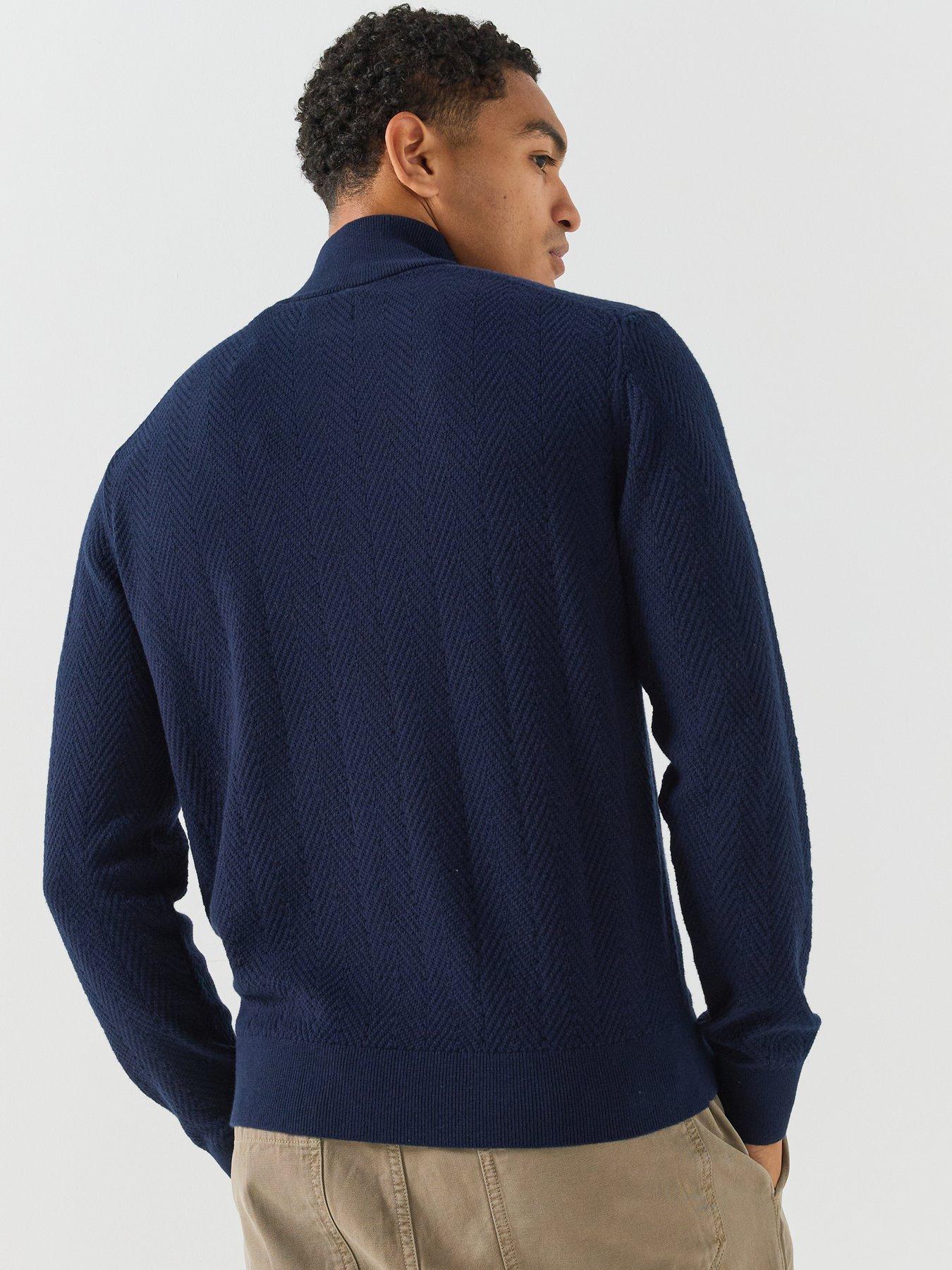 Image 2 of 6 of GANT Mens Herringbone Textured Half Zip Jumper - Navy