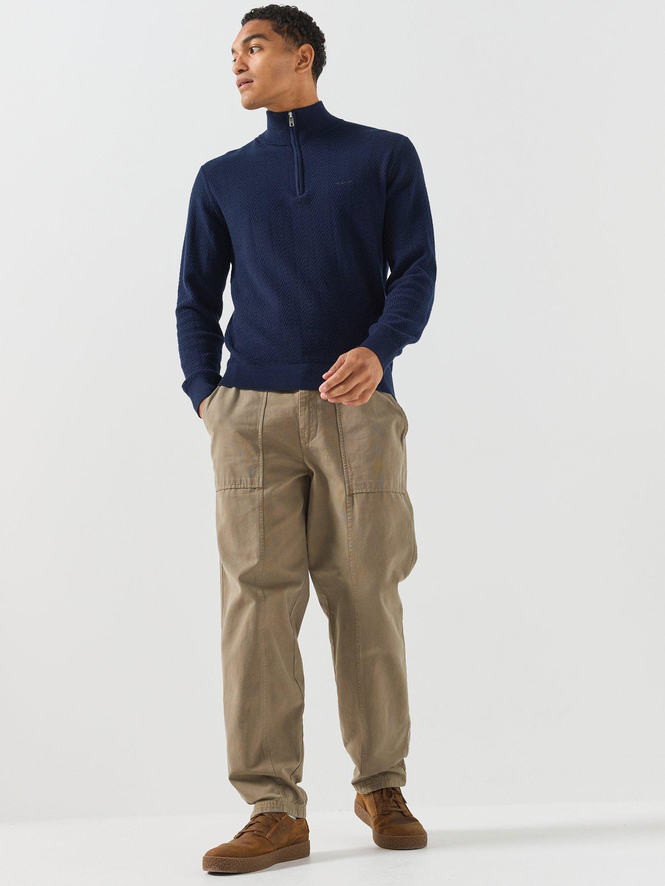 Image 3 of 6 of GANT Mens Herringbone Textured Half Zip Jumper - Navy