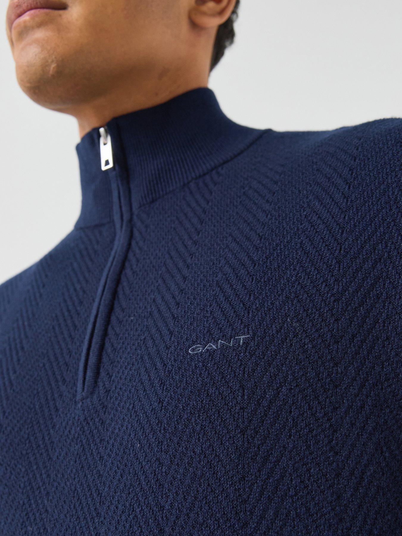Image 5 of 6 of GANT Mens Herringbone Textured Half Zip Jumper - Navy