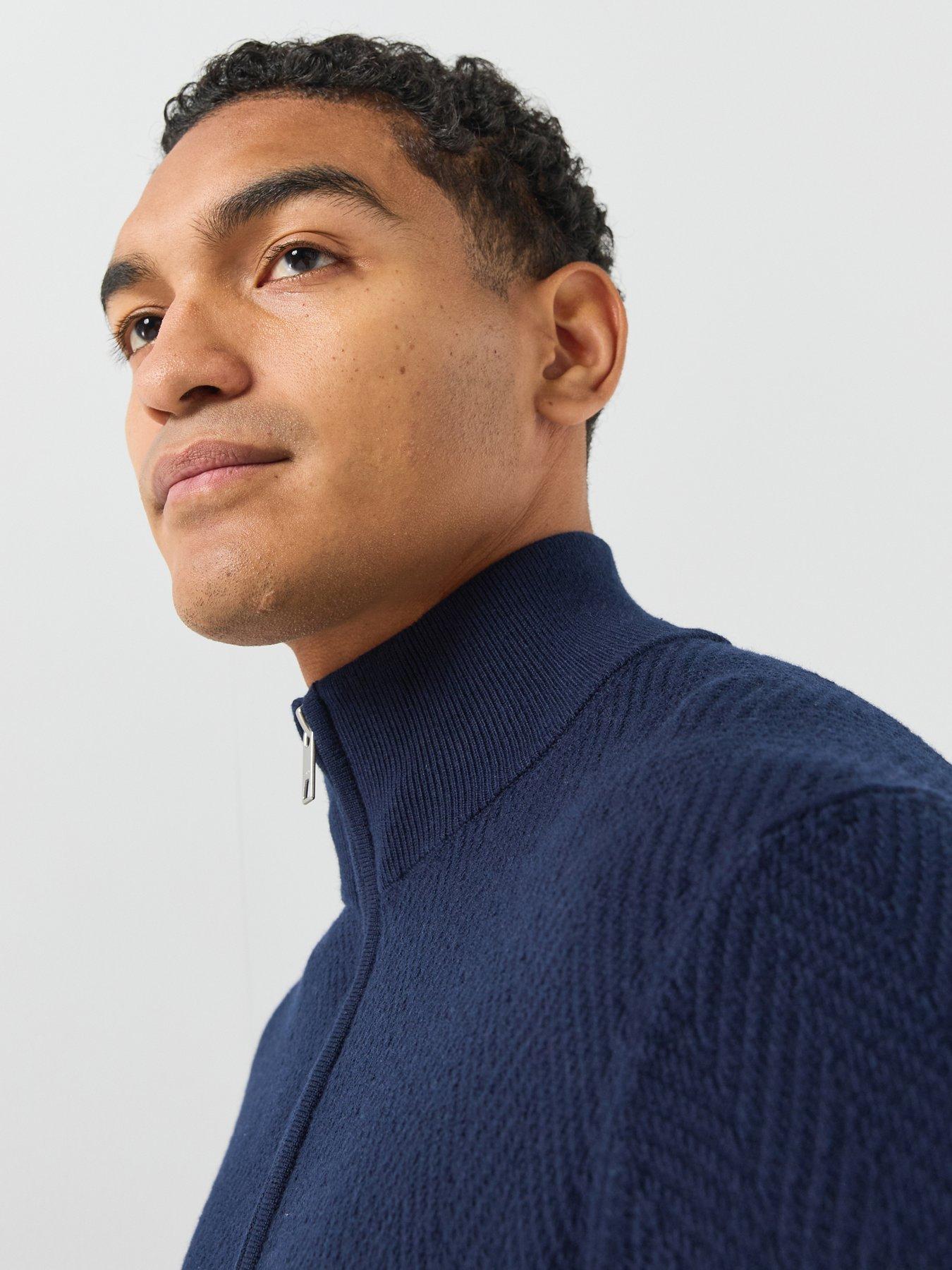 Image 6 of 6 of GANT Mens Herringbone Textured Half Zip Jumper - Navy