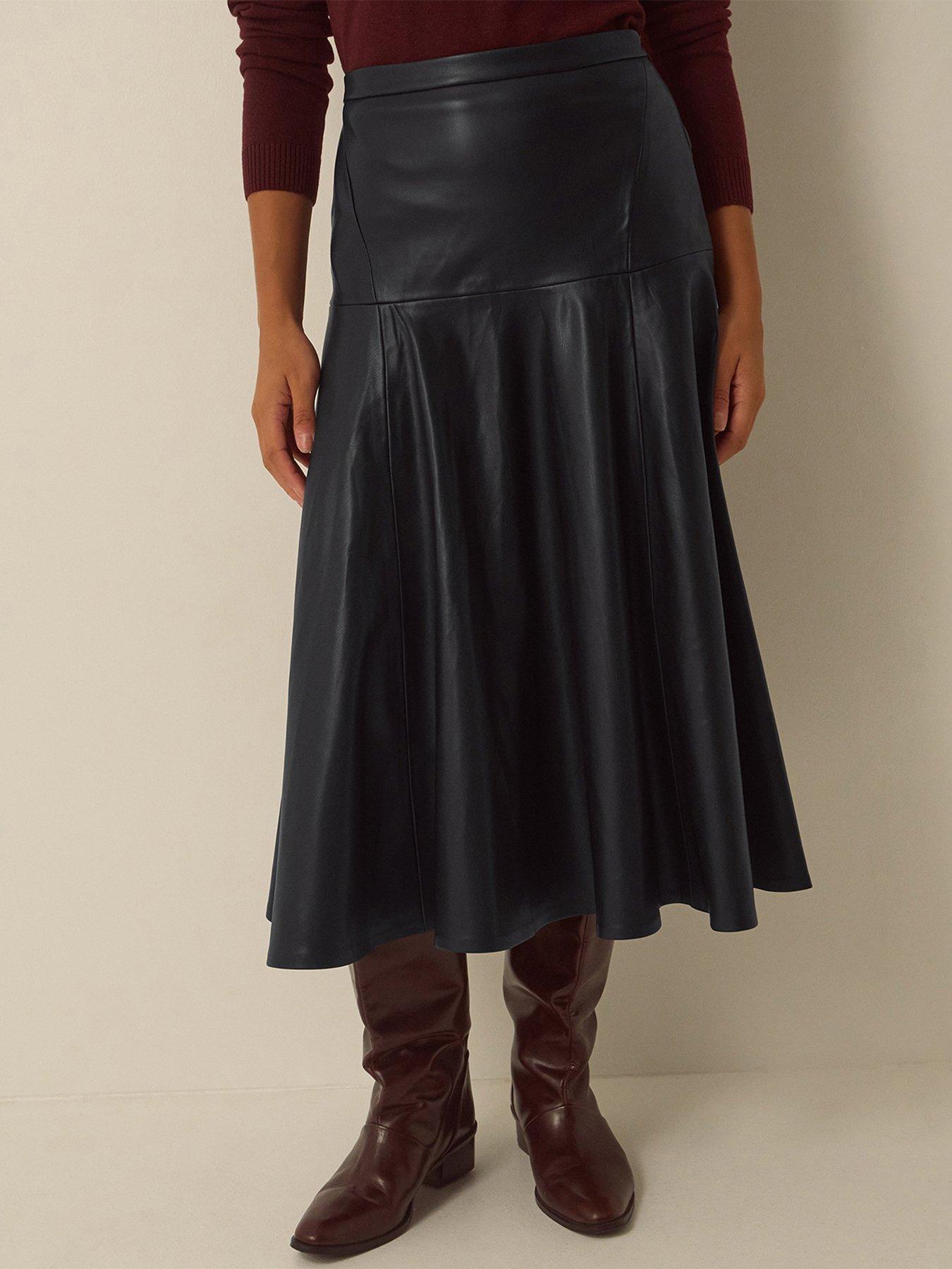 Image 2 of 5 of Monsoon Womens Dianne Flared Faux Leather Skirt - Black