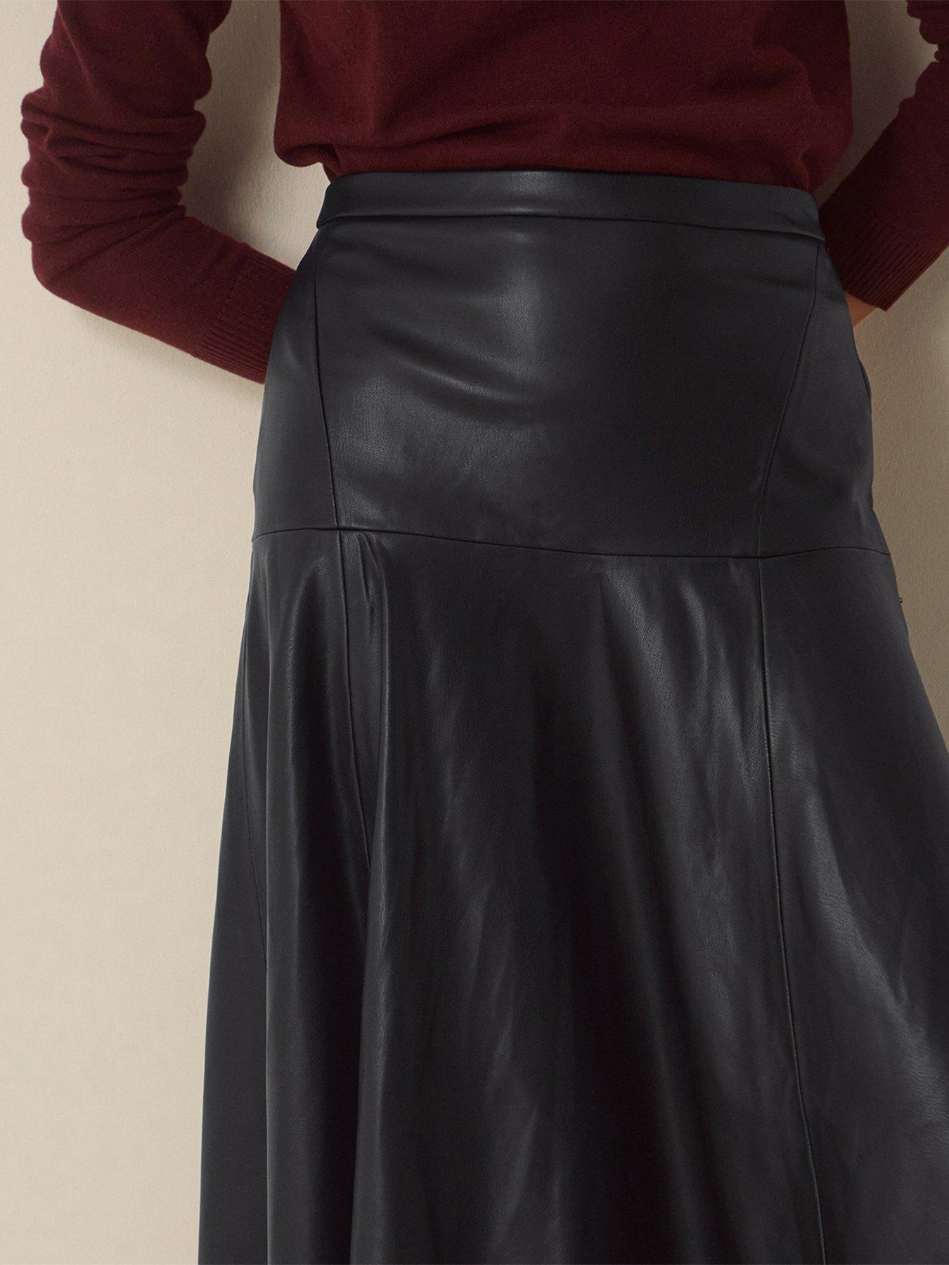 Image 3 of 5 of Monsoon Womens Dianne Flared Faux Leather Skirt - Black