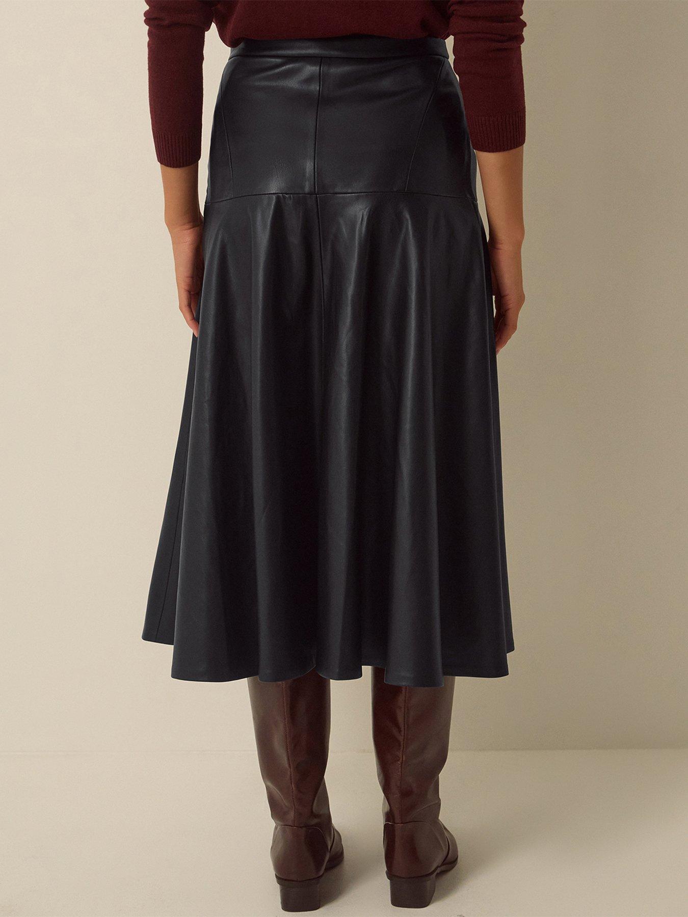 Image 4 of 5 of Monsoon Womens Dianne Flared Faux Leather Skirt - Black