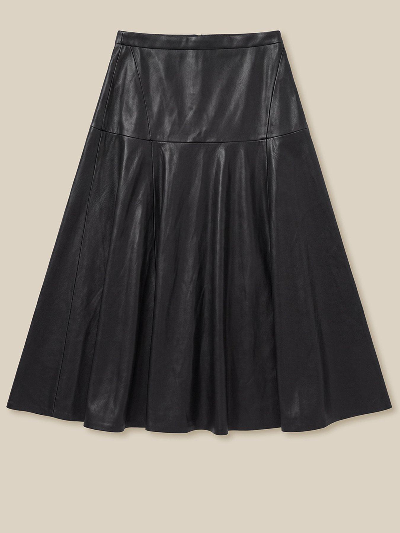 Image 5 of 5 of Monsoon Womens Dianne Flared Faux Leather Skirt - Black