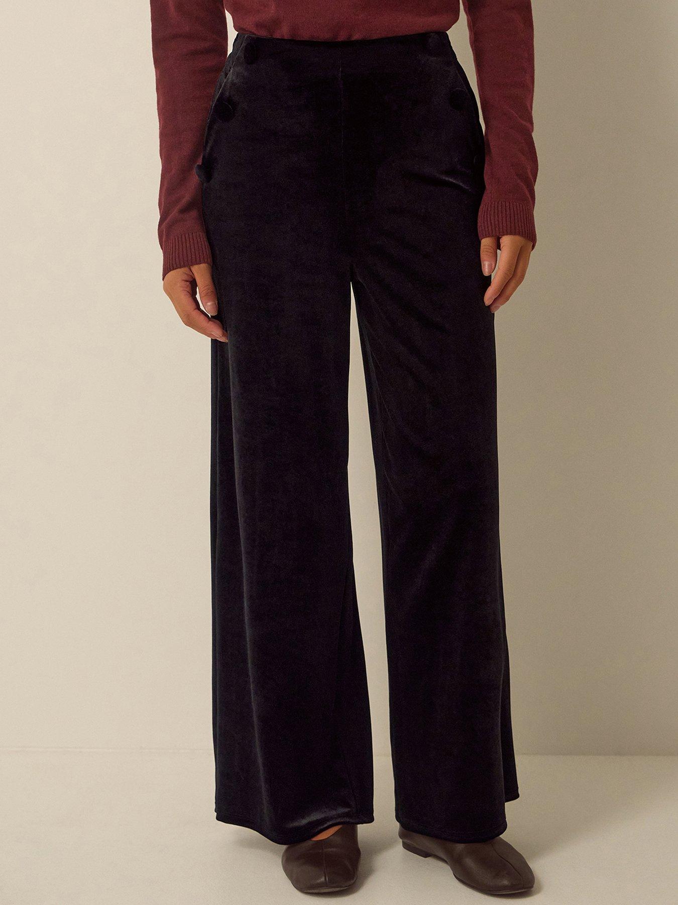 Image 2 of 6 of Monsoon Womens Verna Velvet Wide Leg Trousers - Black