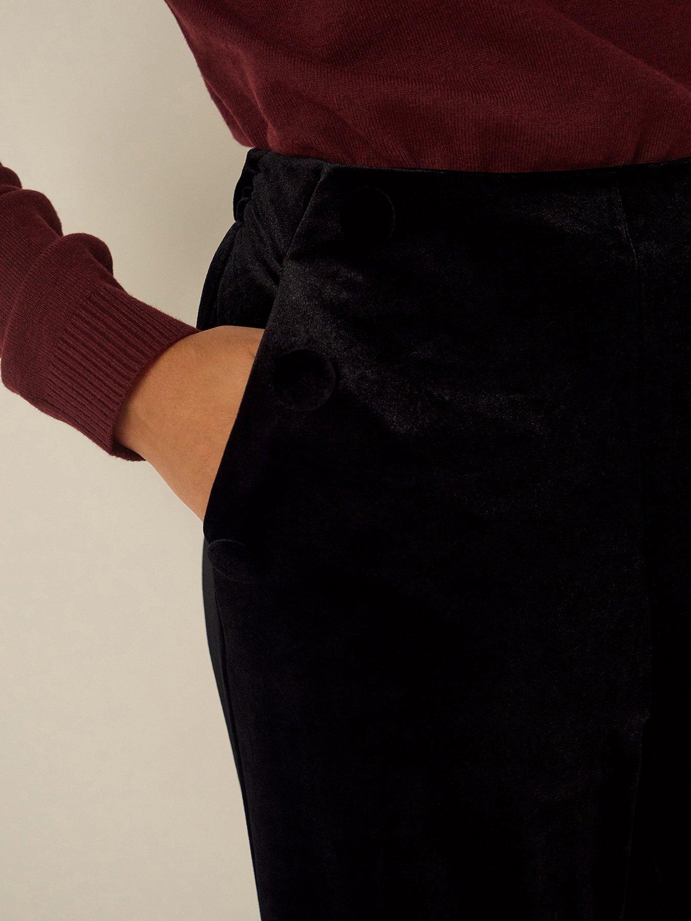 Image 3 of 6 of Monsoon Womens Verna Velvet Wide Leg Trousers - Black
