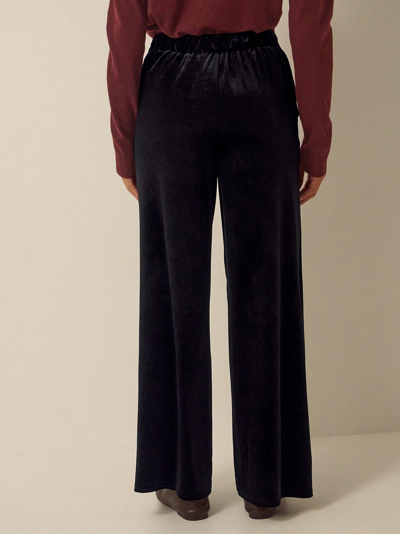 Image 4 of 6 of Monsoon Womens Verna Velvet Wide Leg Trousers - Black