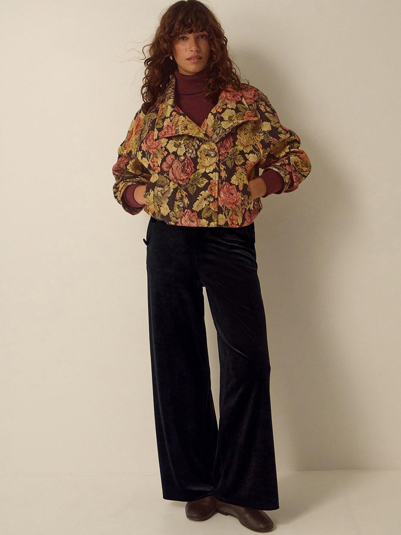 Image 5 of 6 of Monsoon Womens Verna Velvet Wide Leg Trousers - Black