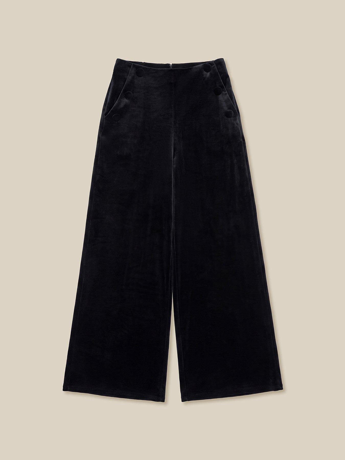 Image 6 of 6 of Monsoon Womens Verna Velvet Wide Leg Trousers - Black